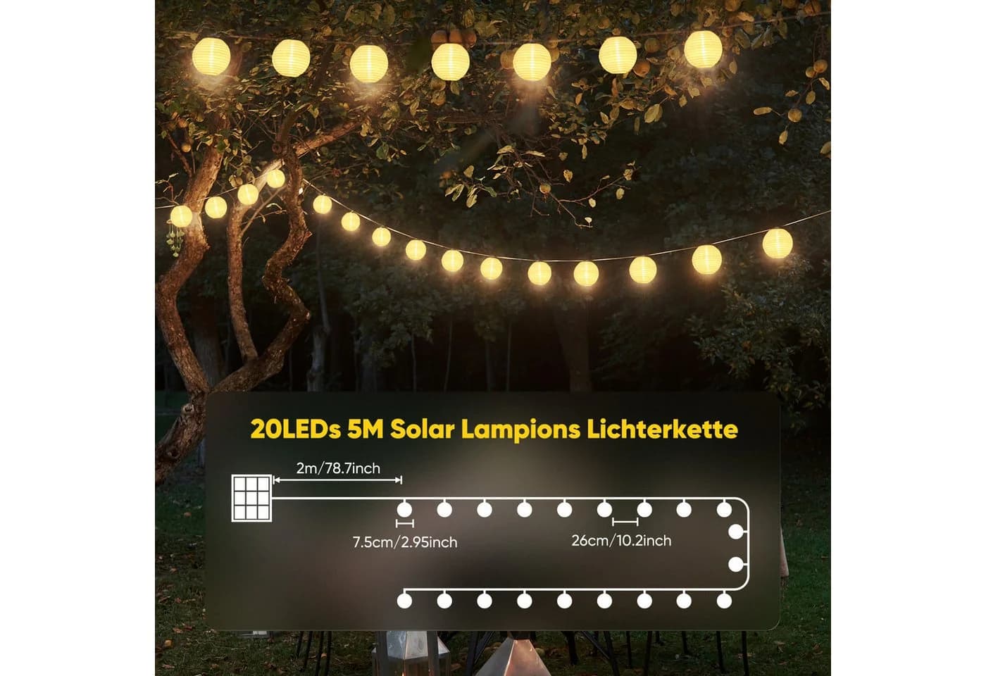 Salcar LED-Lichterkette Lampion Außen 5m 20 LED Solar - Bild 4