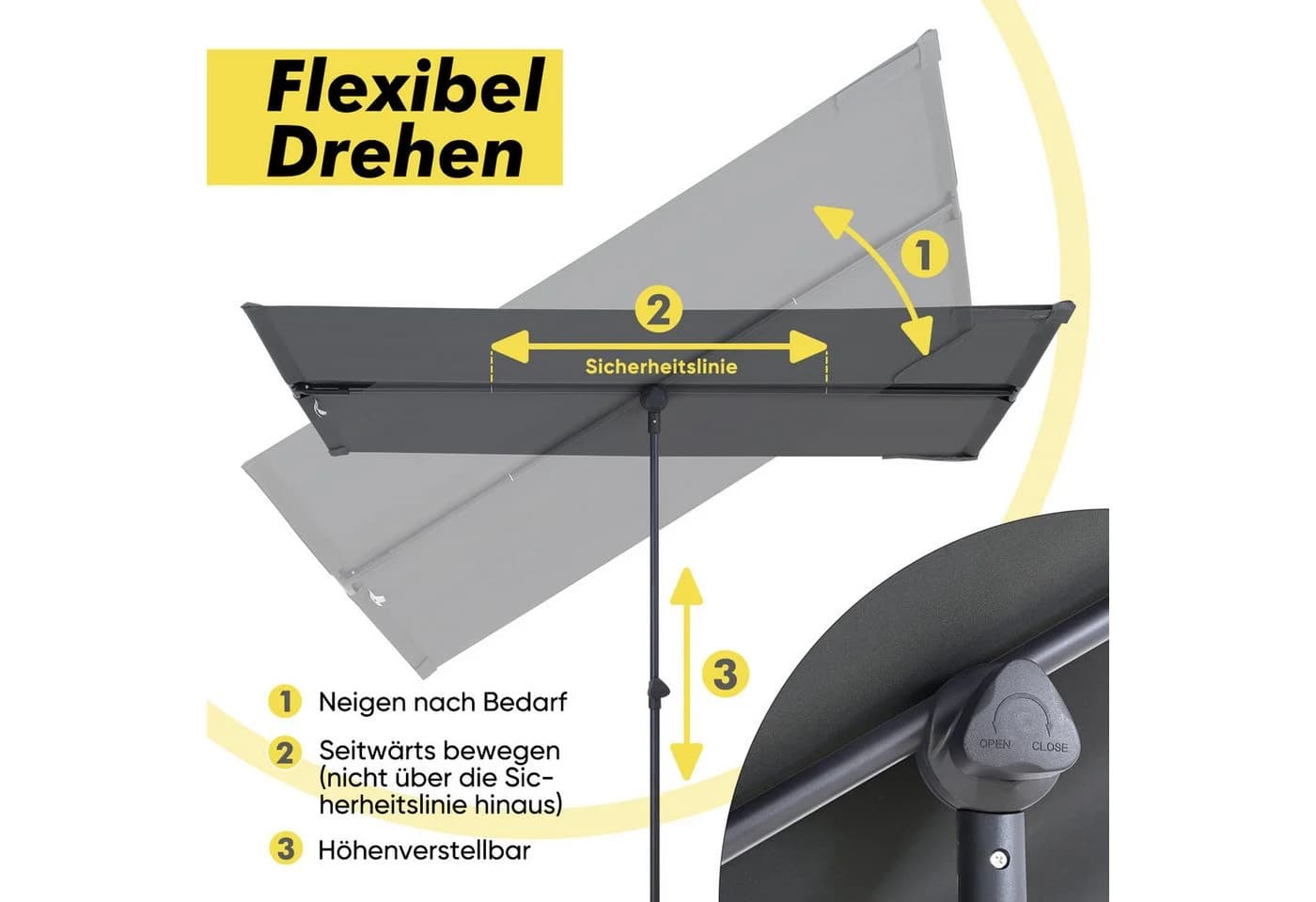 Sekey Balkonschirm 180x130 cm - Höhenverstellbar Grau