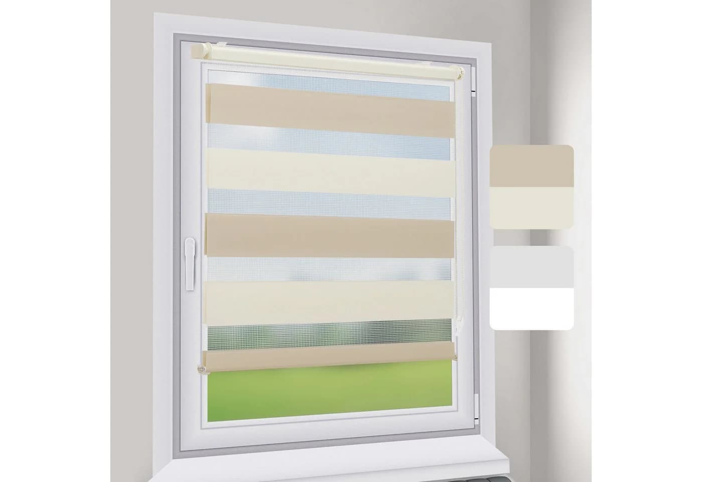 Sekey Doppelrollo Klemmfix ohne Bohren Zweifarbig Zebra Rollo Beige/Braun