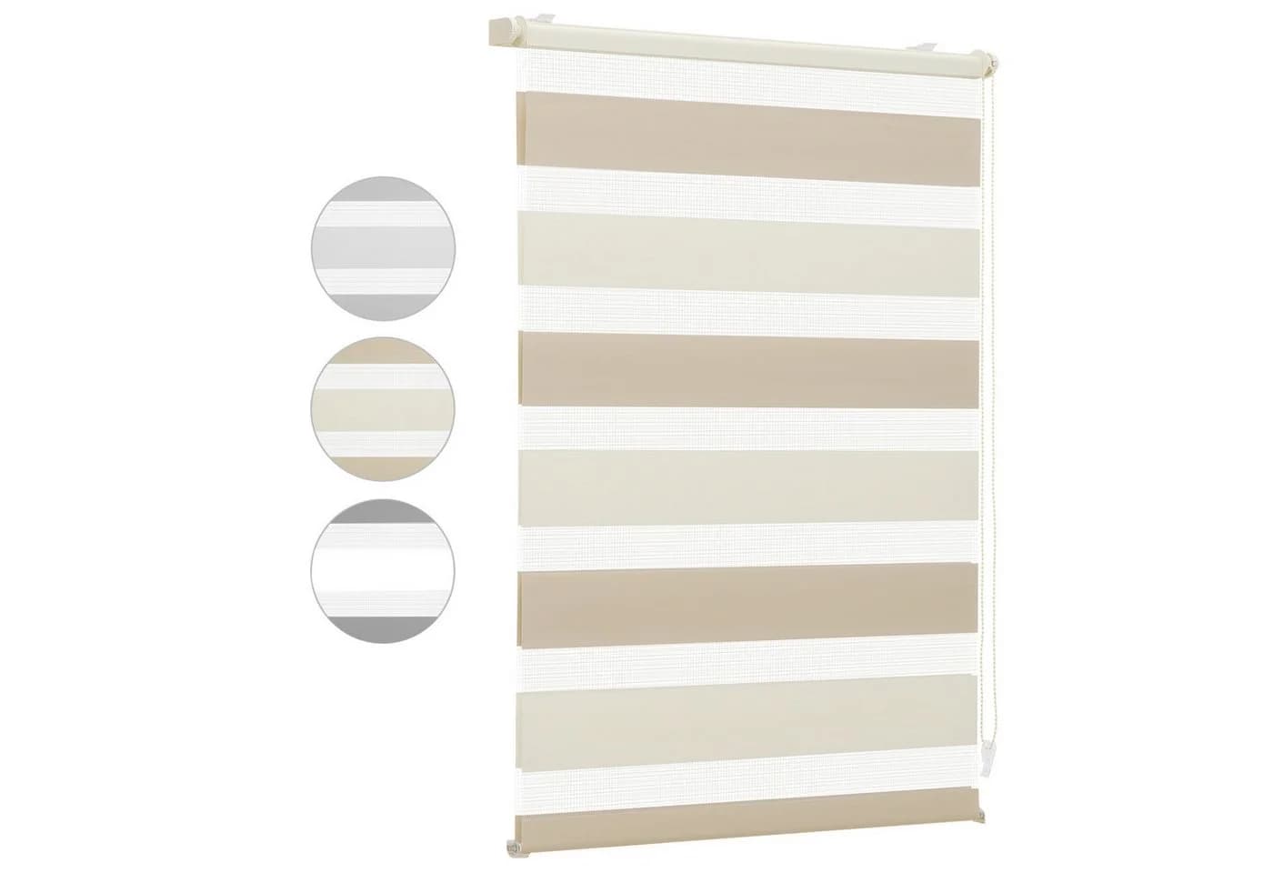 Sekey Doppelrollo Klemmfix ohne Bohren Zweifarbig Zebra Rollo Beige/Braun - Bild 2
