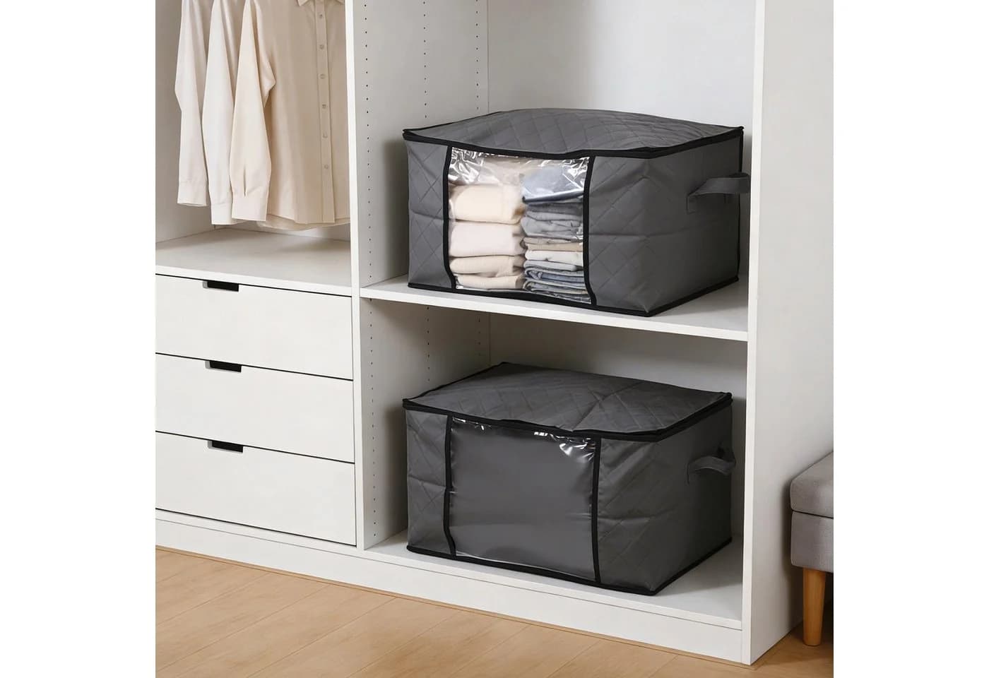 Sekey Aufbewahrungstasche Faltbar Aufbewahrungsbox mit Deckel Aufbewahrungstasche für Bettdecken (2-tlg) Kleiderschrank Organizer mit Reißverschluss Griffe Kleidung Bettwäsche
