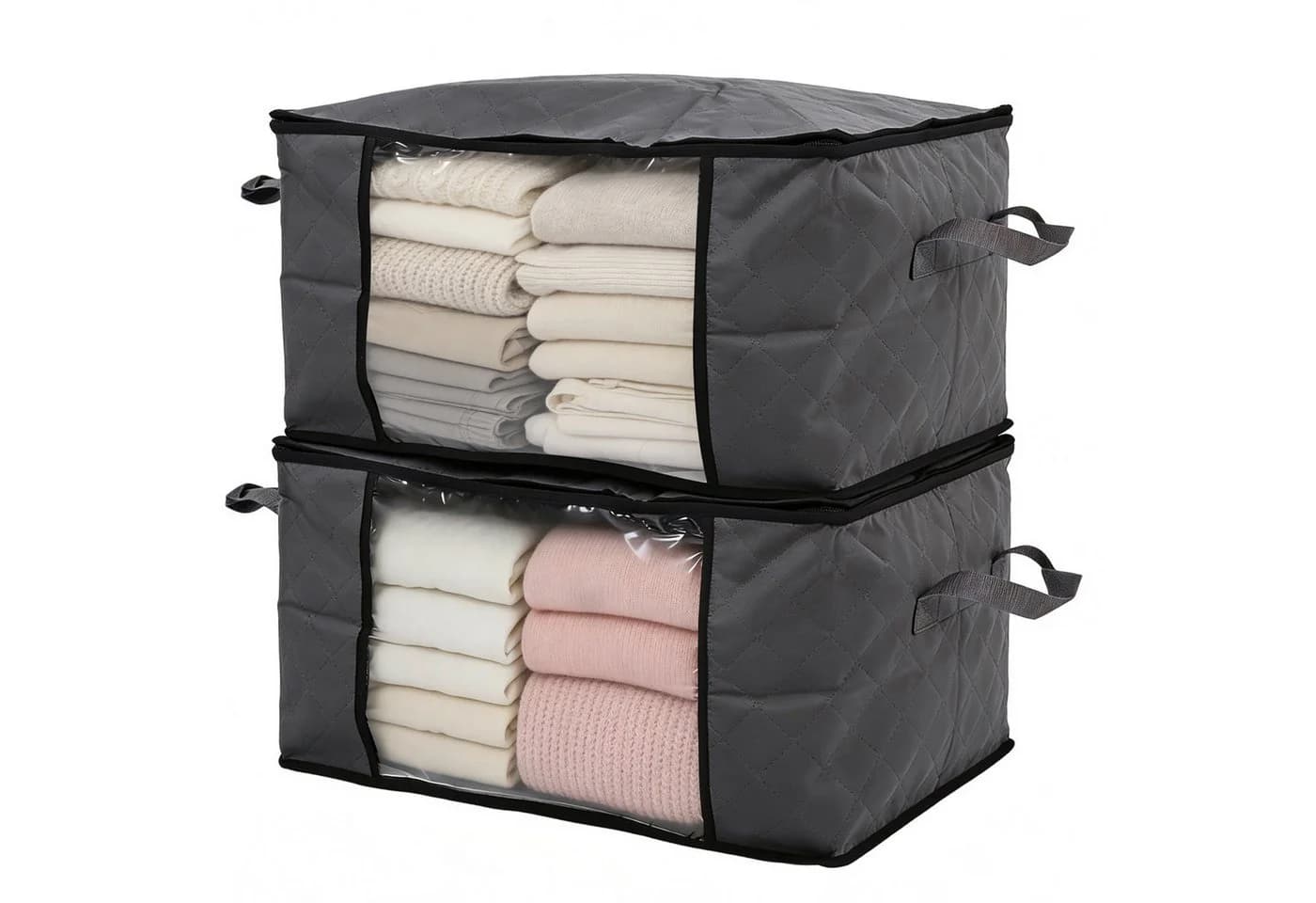 Sekey Aufbewahrungstasche Faltbar Aufbewahrungsbox mit Deckel Aufbewahrungstasche für Bettdecken (2-tlg) Kleiderschrank Organizer mit Reißverschluss Griffe Kleidung Bettwäsche - Bild 2