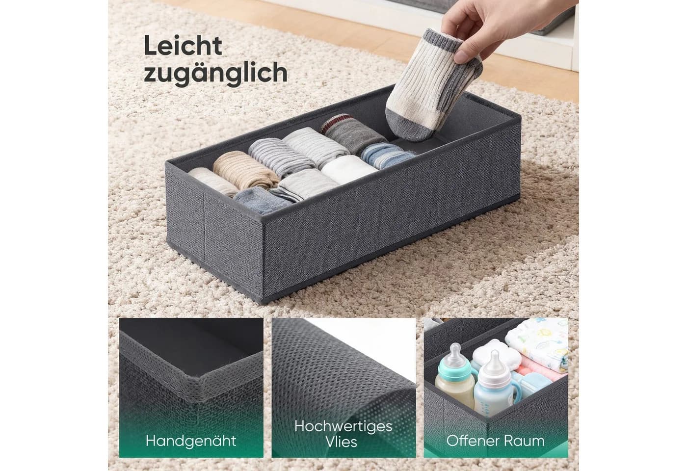 Sekey Schubladen-Organizer Set 4er Grau Vliesstoff - Bild 5