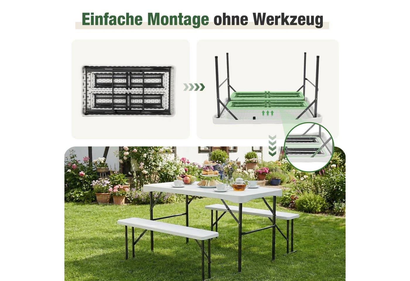 Sekey Garten-Essgruppe 3-teilig Bierzeltgarnitur klappbar Weiß - Bild 3
