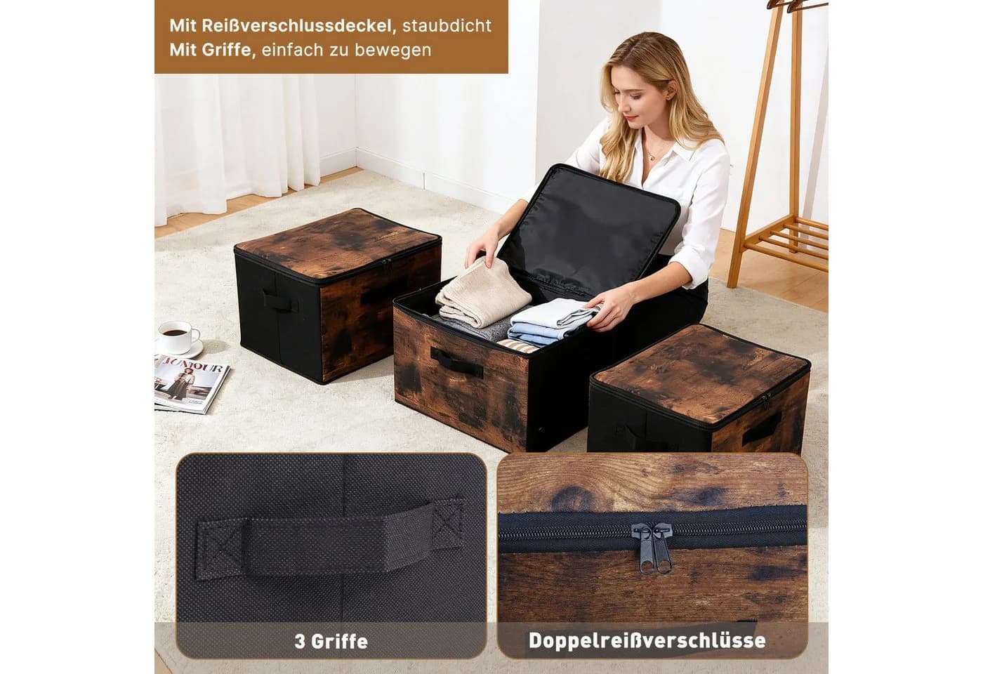 Sekey Aufbewahrungsbox 3er Set Vliesstoff Faltbare Stoffboxen - Bild 3