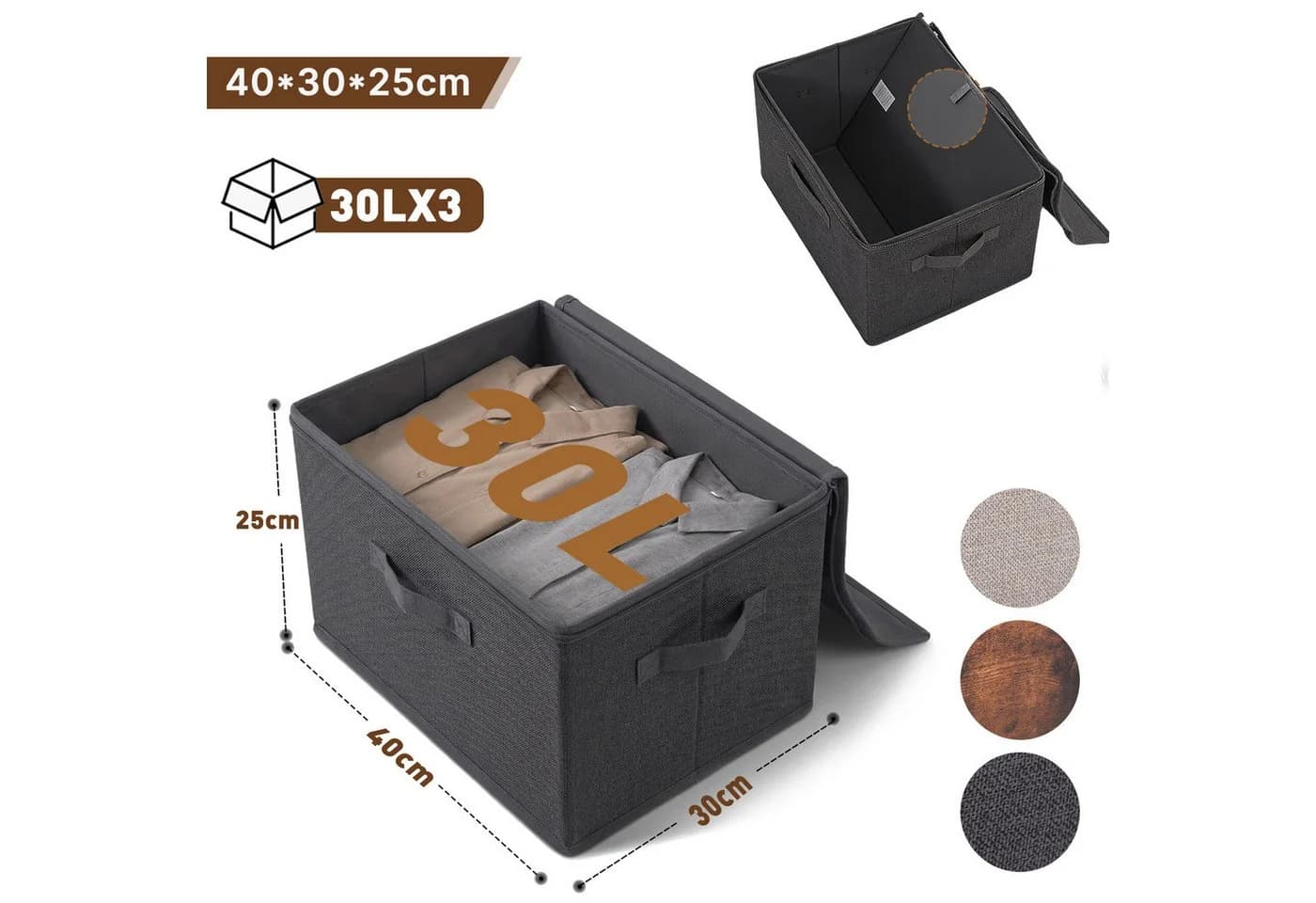 Sekey Aufbewahrungsbox 3er Set Vliesstoff Faltbare Stoffboxen - Bild 4