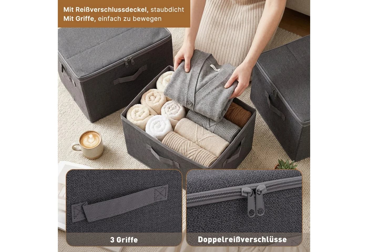 Sekey Aufbewahrungsbox 3er Set Vliesstoff Faltbare Stoffboxen - Bild 5