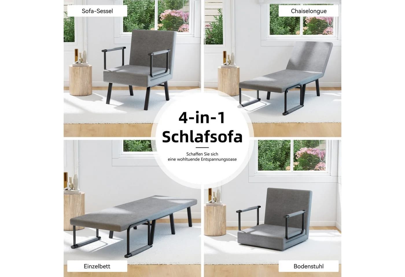 oyajia Schlafsofa 4 in 1 Schlafcouch mit Bettfunktion, Leinen-Touch, Grau - Bild 3