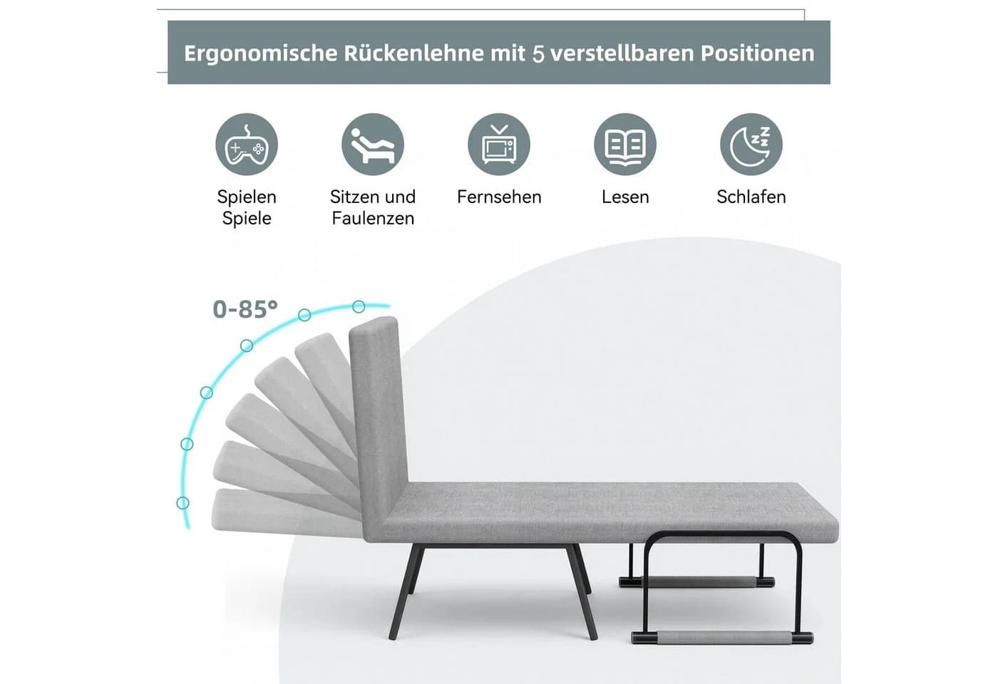oyajia Schlafsofa 4 in 1 Schlafcouch mit Bettfunktion, Leinen-Touch, Grau - Bild 5