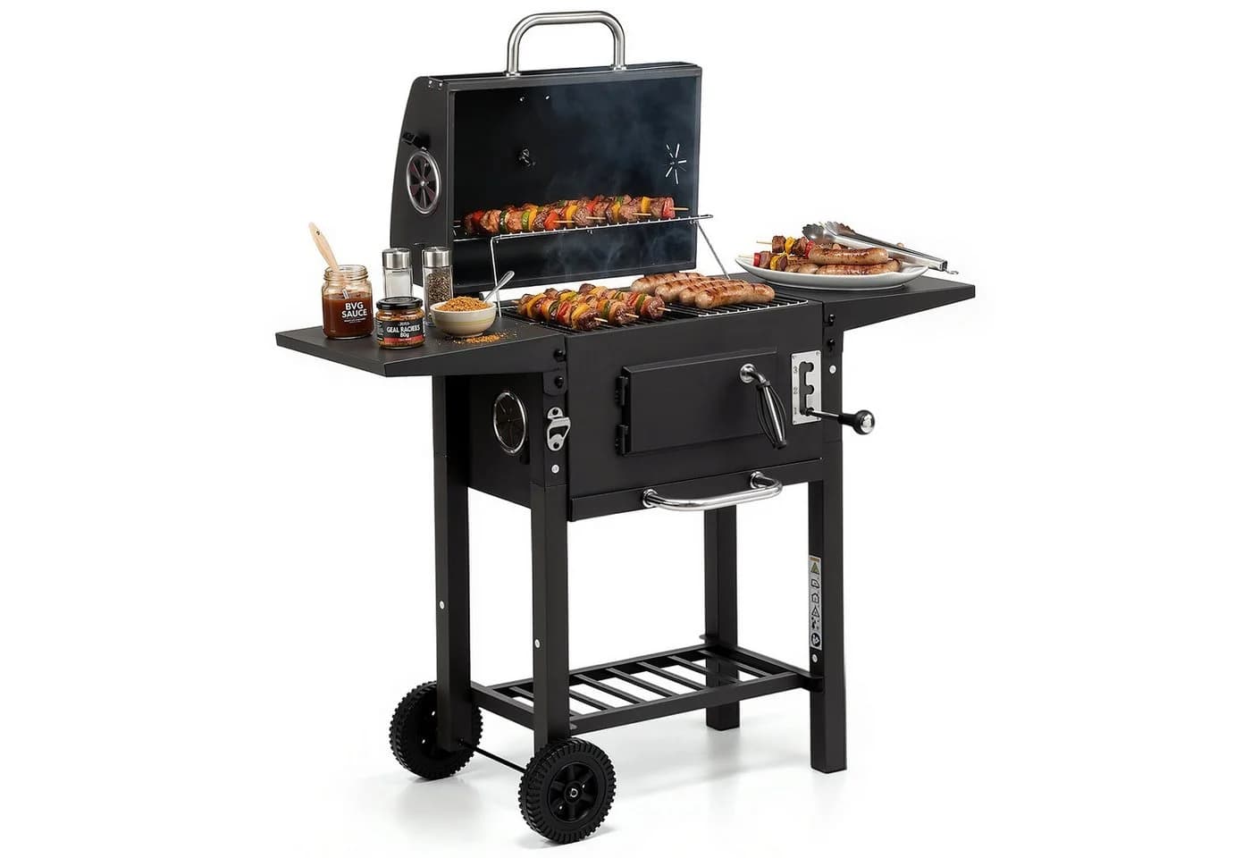 kehot Holzkohlegrill mit Deckel & Rollen, Schwarz - Bild 2