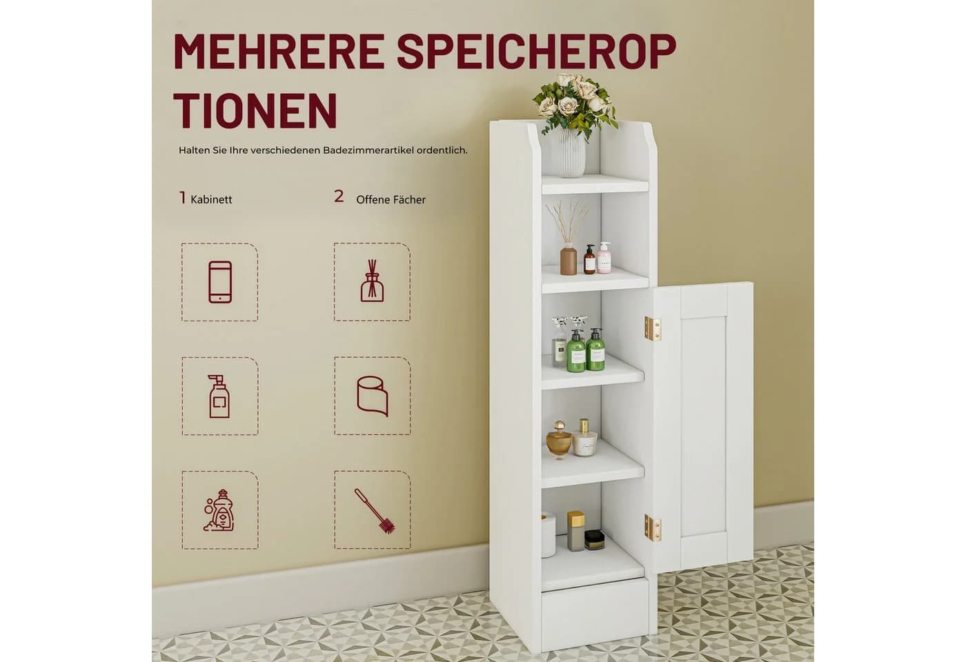 oyajia Badkommode Badezimmerschrank schmal mit Tür