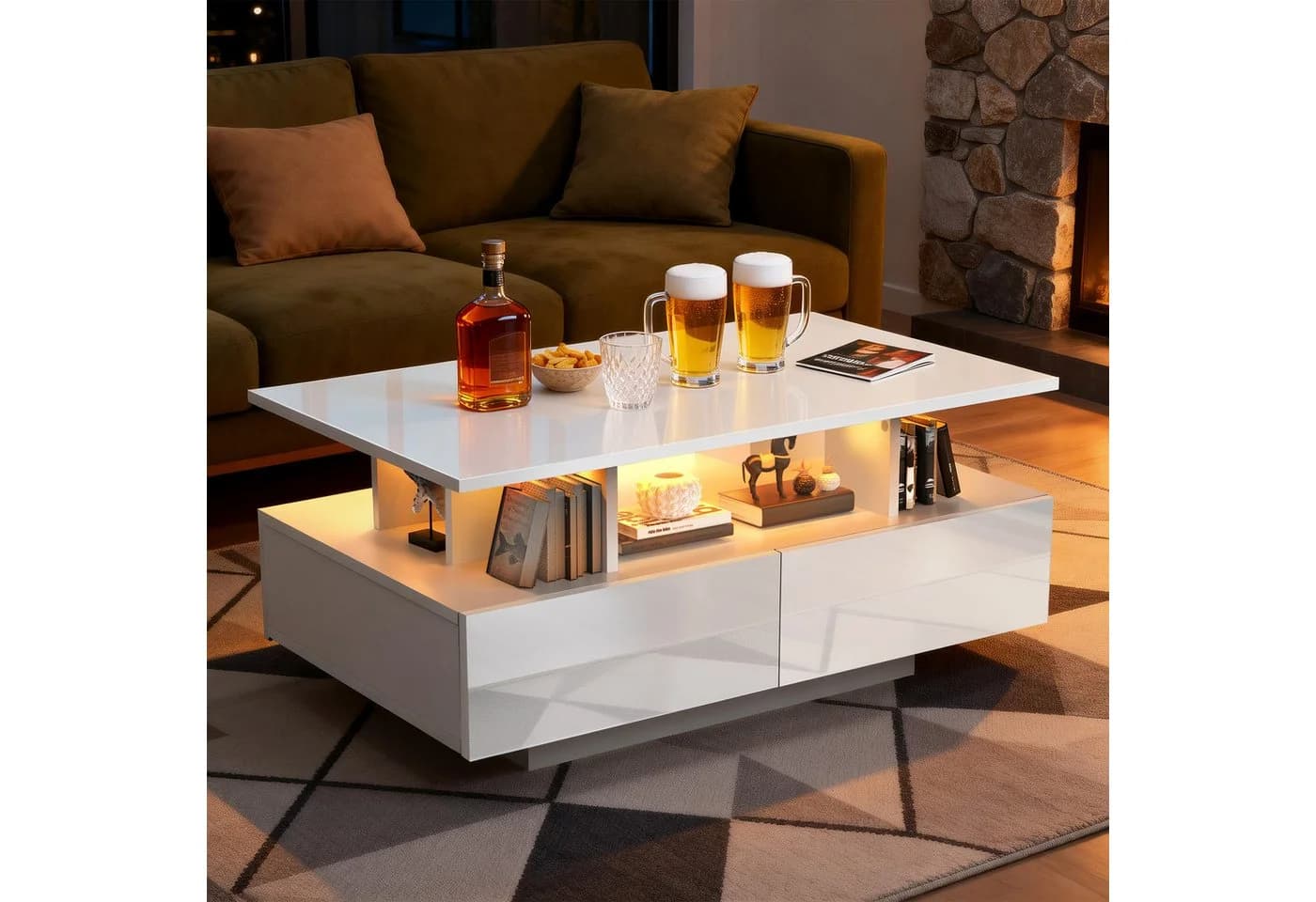 oyajia Couchtisch Wohnzimmertisch LED Beleuchtung Fernsteuerung - Bild 3