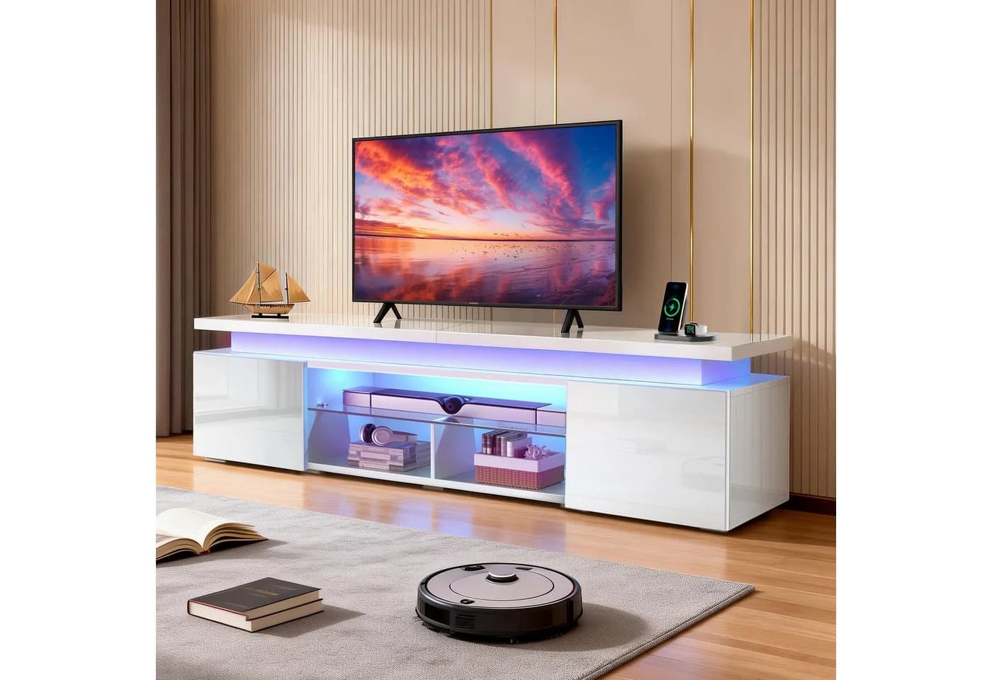 oyajia Lowboard TV-Schrank mit RGB-LED und Steckdosen für Fernseher bis 75 Zoll - Bild 2