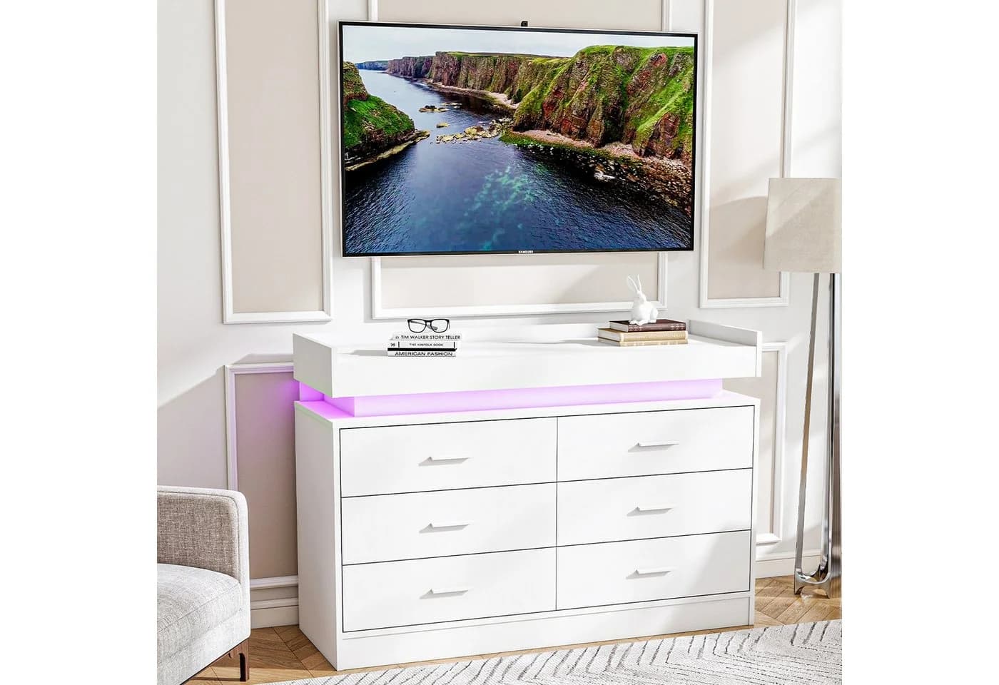 oyajia Kommode Sideboard mit LED-Beleuchtung Weiß - Bild 5