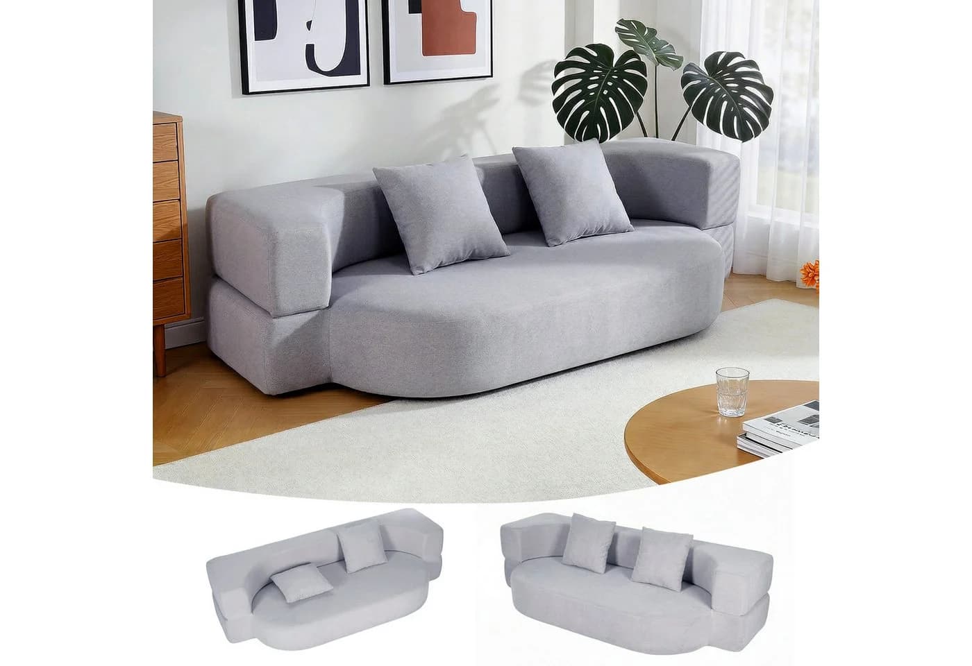 oyajia Schlafsofa Klappbares Knochenloses Schlafsofa mit 2 Kissen - Bild 2