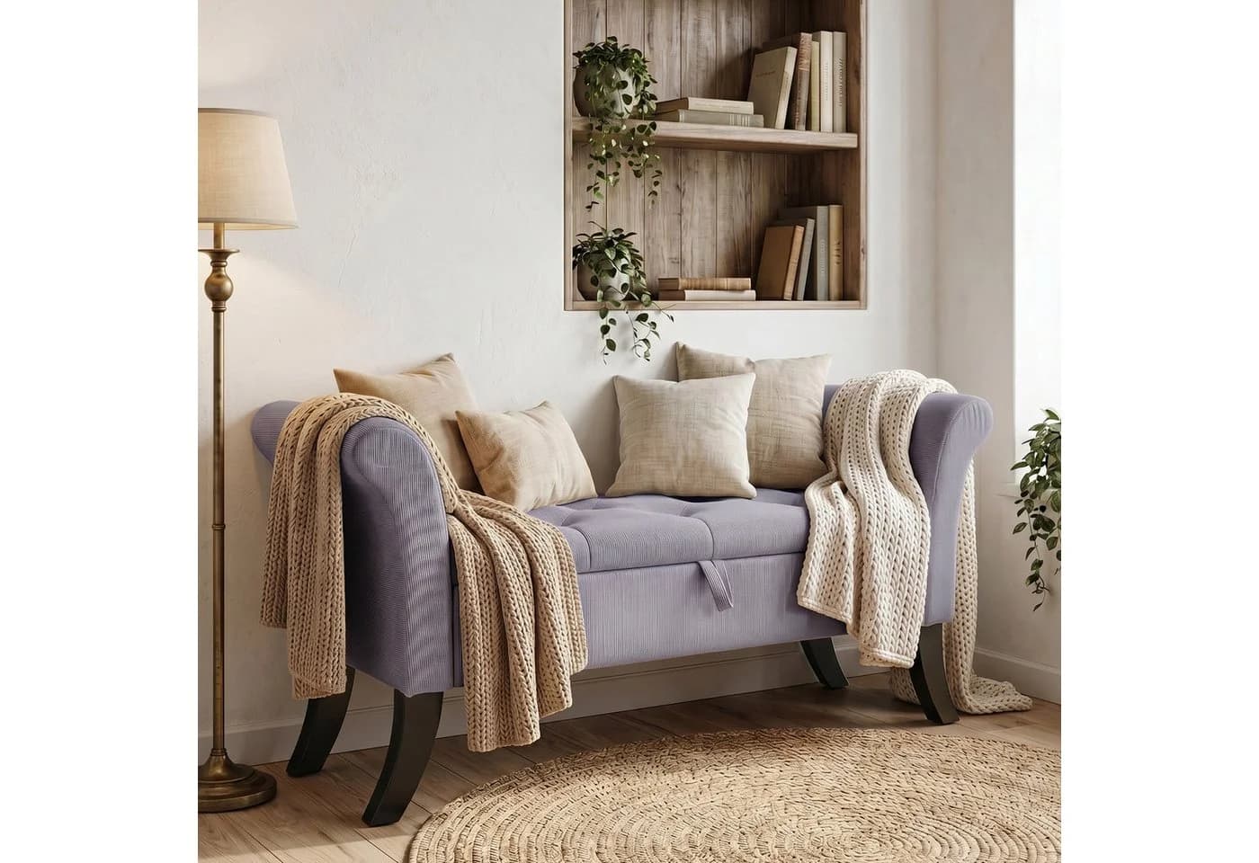 oyajia Polsterbank mit Stauraum Hellgrau/Beige - Bild 2