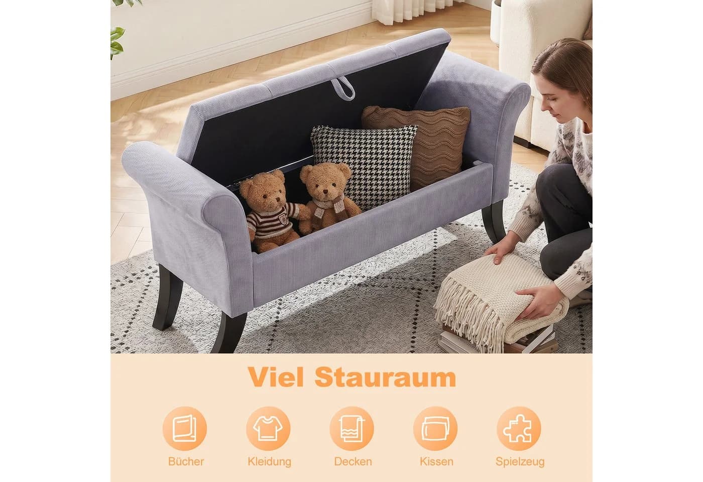 oyajia Polsterbank mit Stauraum Hellgrau/Beige - Bild 4
