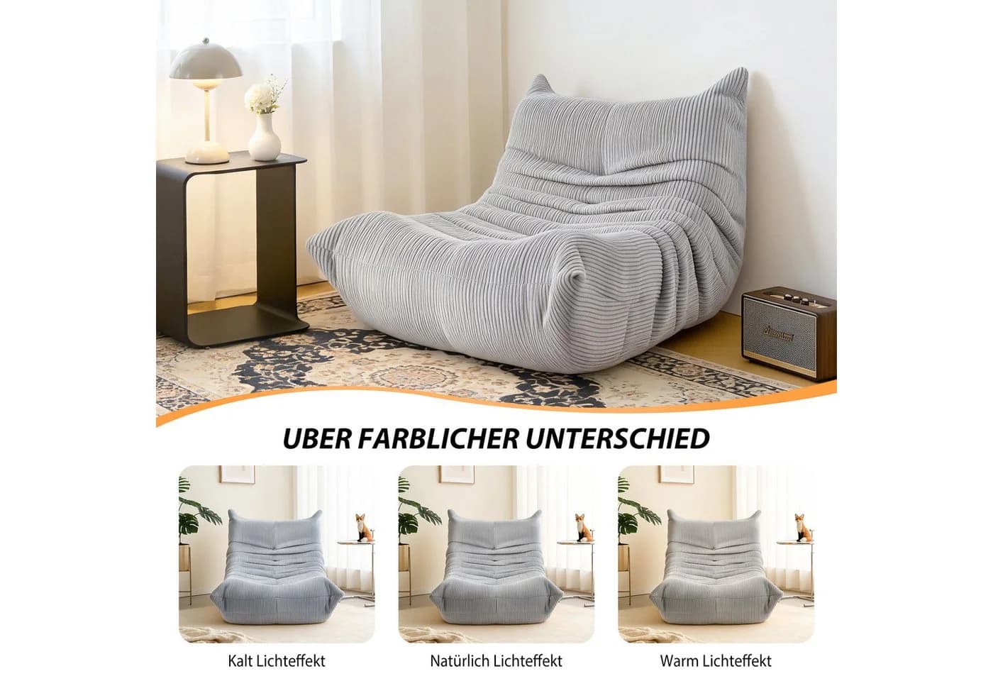 oyajia Sitzsack Relaxsessel Cordstoff 110x85x76 cm - Bild 3