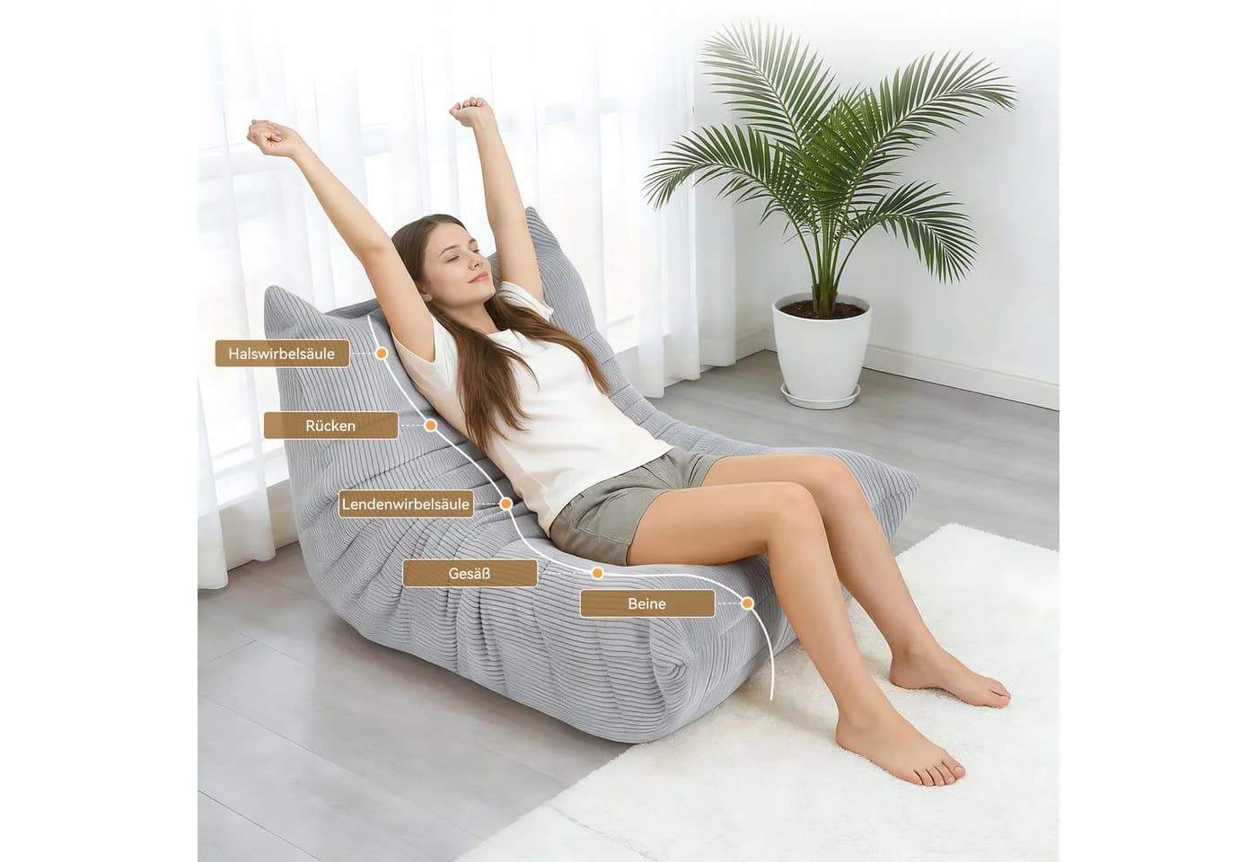 oyajia Sitzsack Relaxsessel Cordstoff 110x85x76 cm - Bild 4