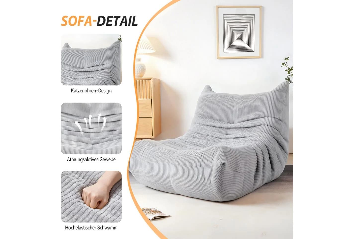 oyajia Sitzsack Relaxsessel Cordstoff 110x85x76 cm - Bild 5