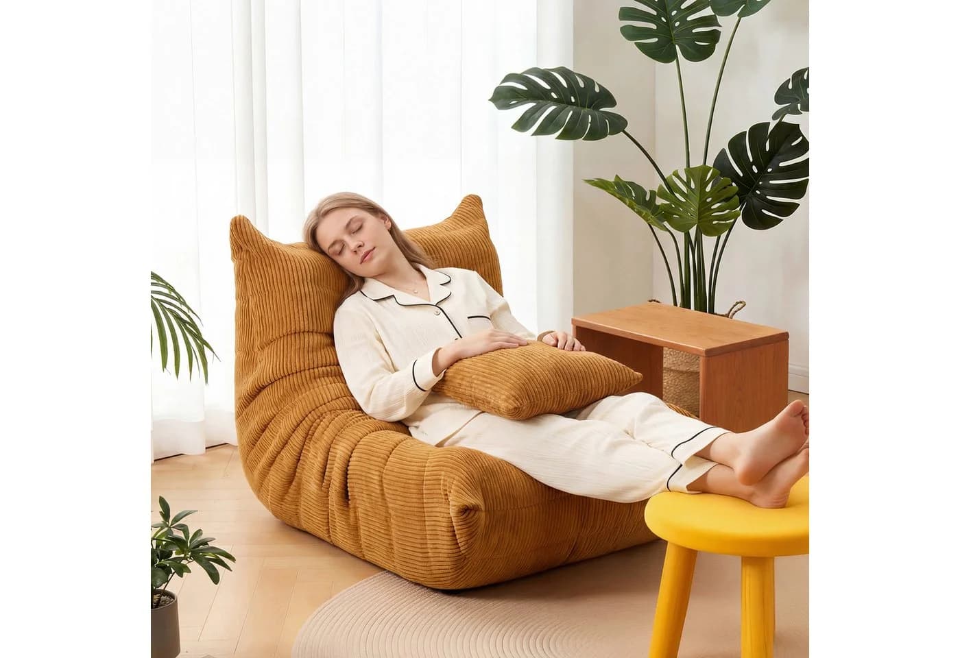 oyajia Sitzsack Relaxsessel Cordstoff Gelb - Bild 3