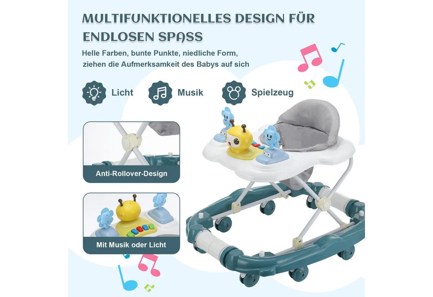 oyajia Lauflernhilfe Babywalker Höhenverstellbar mit Spielcenter und Musik - Bild 5