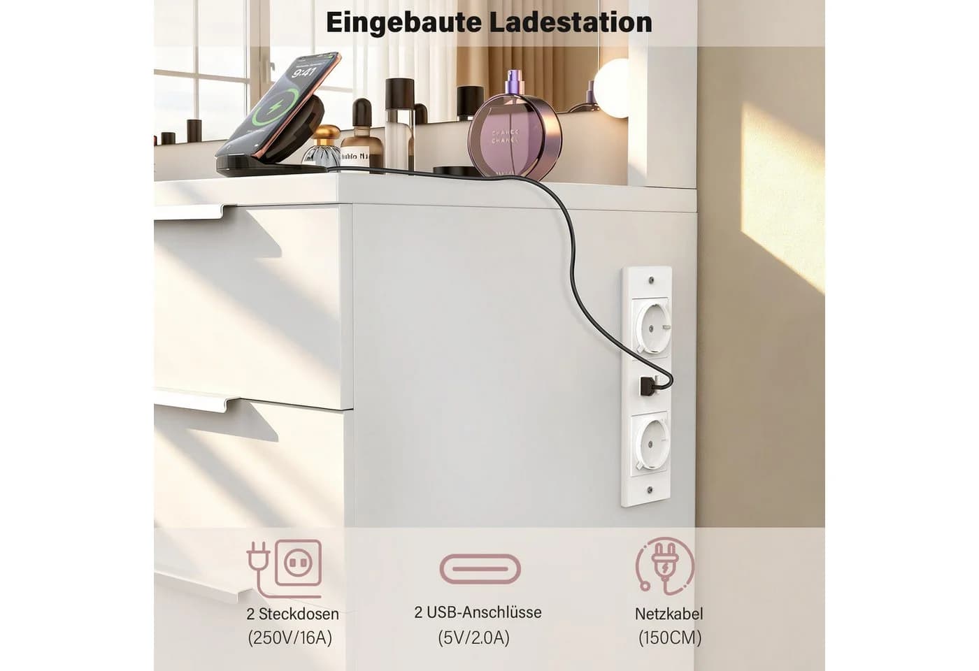 oyajia Schminktisch mit LED-Leuchten und Hocker - Bild 5