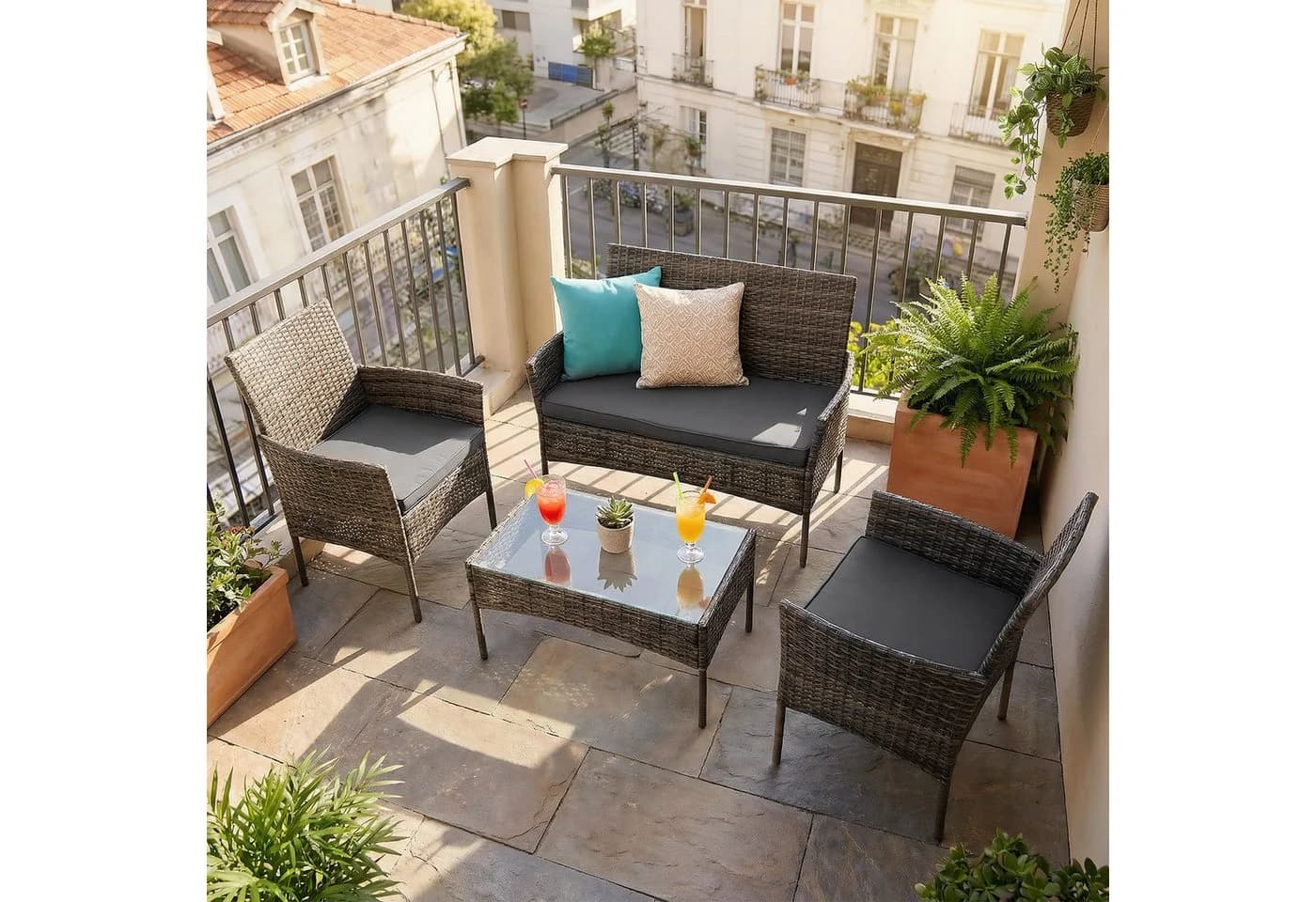 oyajia Gartenlounge-Set Polyrattan Sitzgruppe für 4 Personen