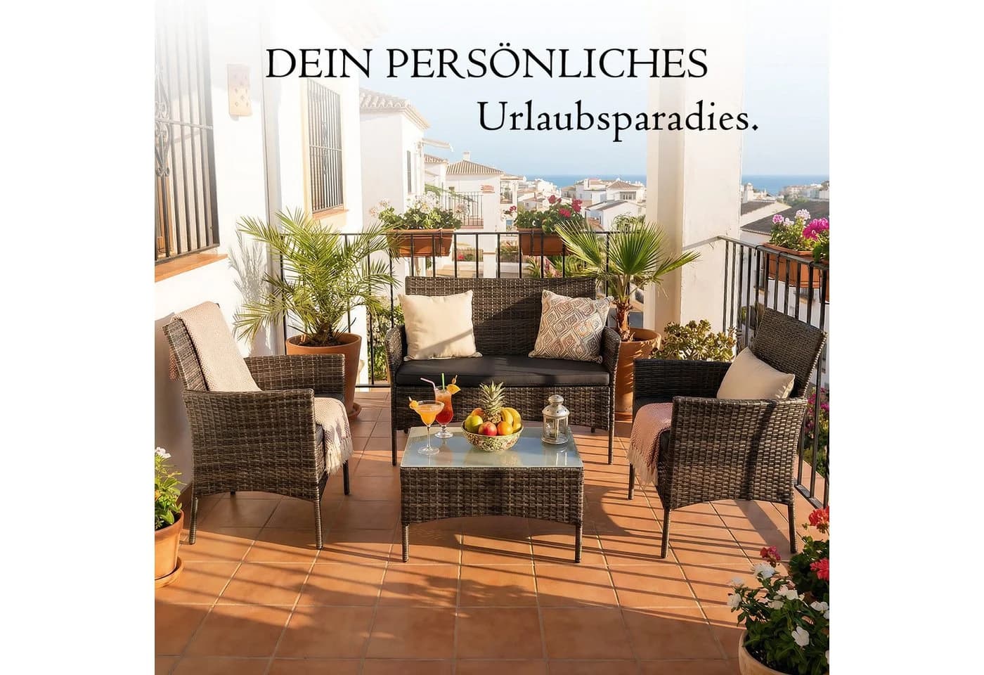 oyajia Gartenlounge-Set Polyrattan Sitzgruppe für 4 Personen - Bild 3