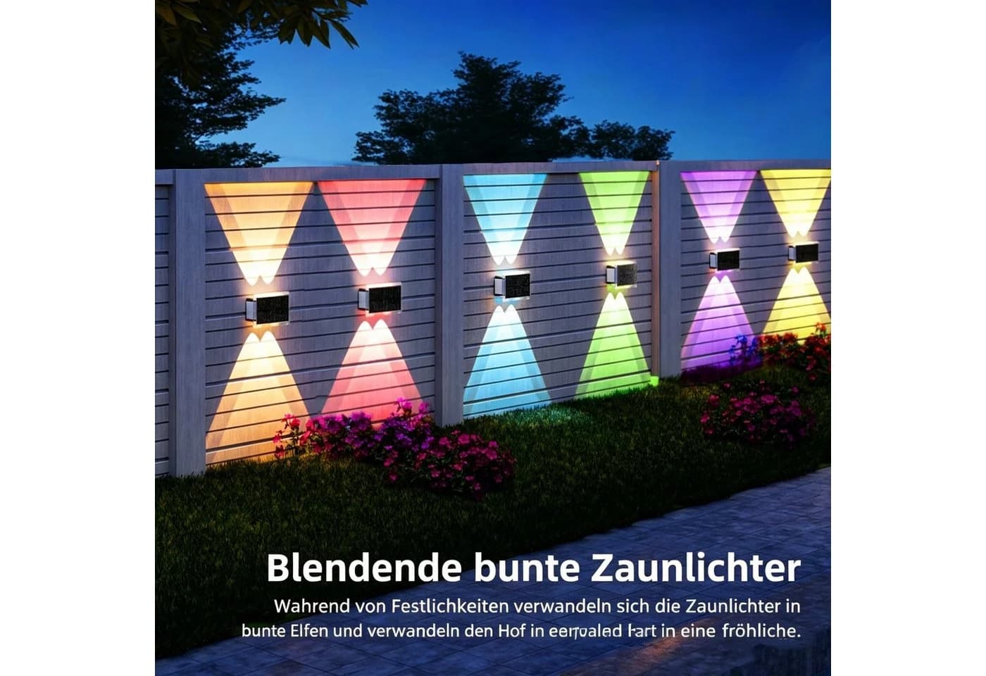 oyajia LED Solar-Wandleuchte Aussen 2/4 Stück RGB 7 Farben Einstellbar - Bild 3