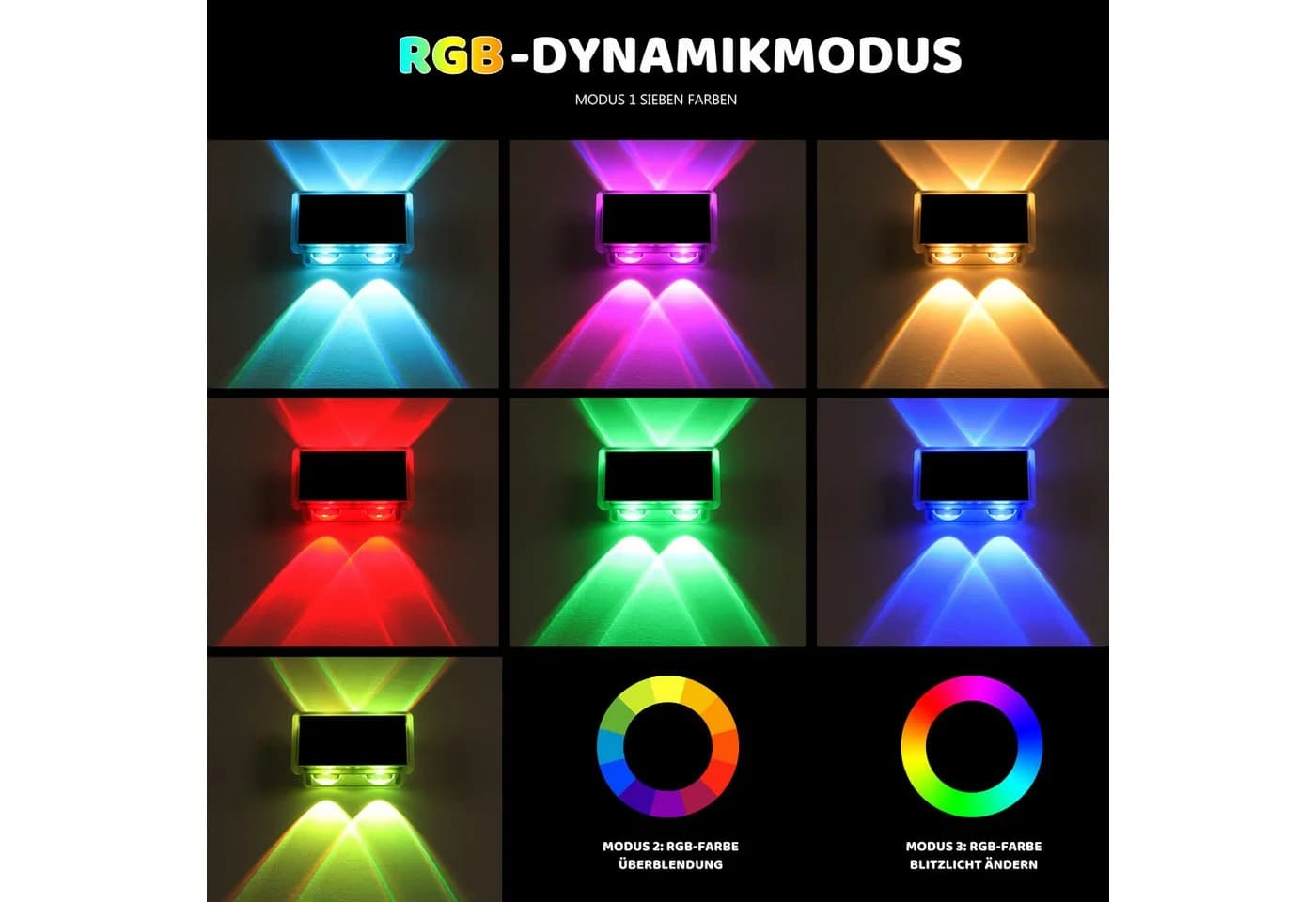 oyajia LED Solar-Wandleuchte Aussen 2/4 Stück RGB 7 Farben Einstellbar - Bild 5