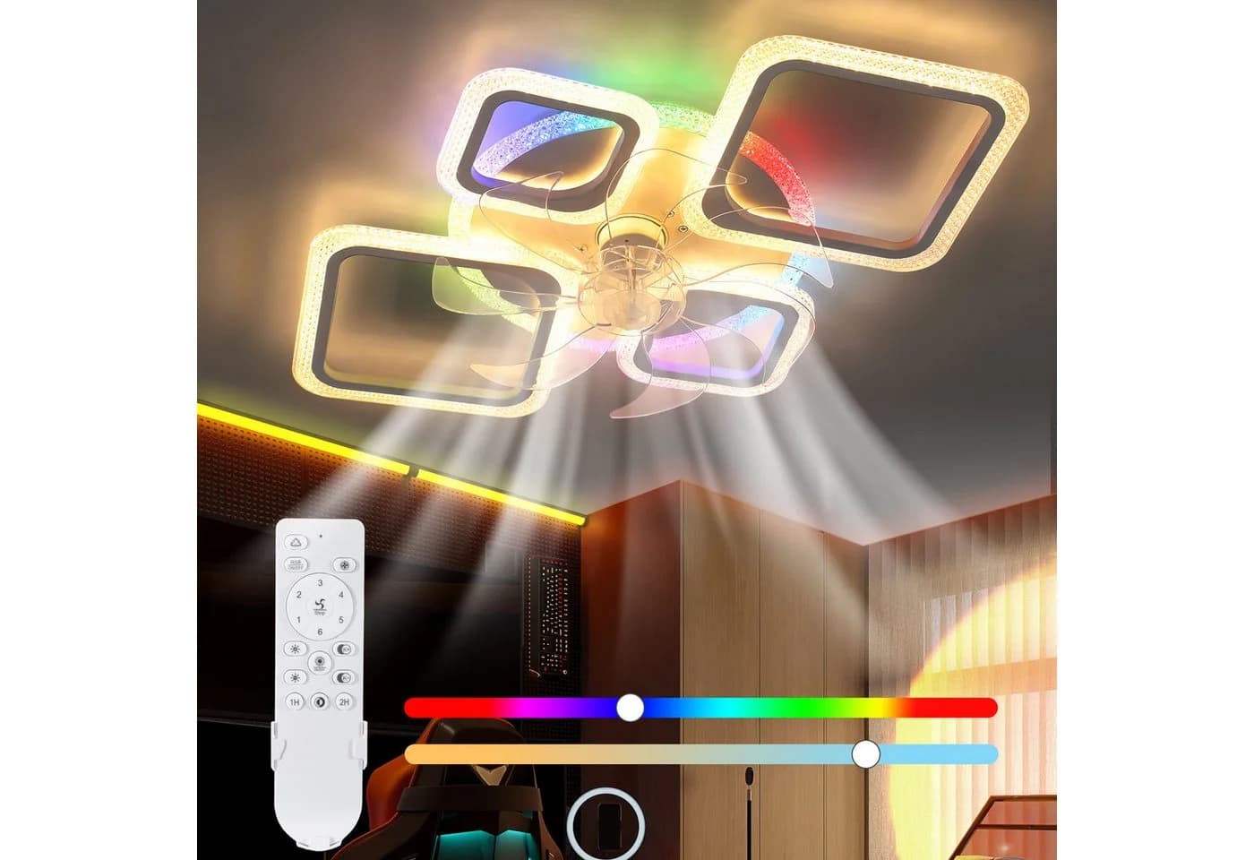 oyajia Deckenventilator mit LED 75cm RGB dimmbar weiß - Bild 2