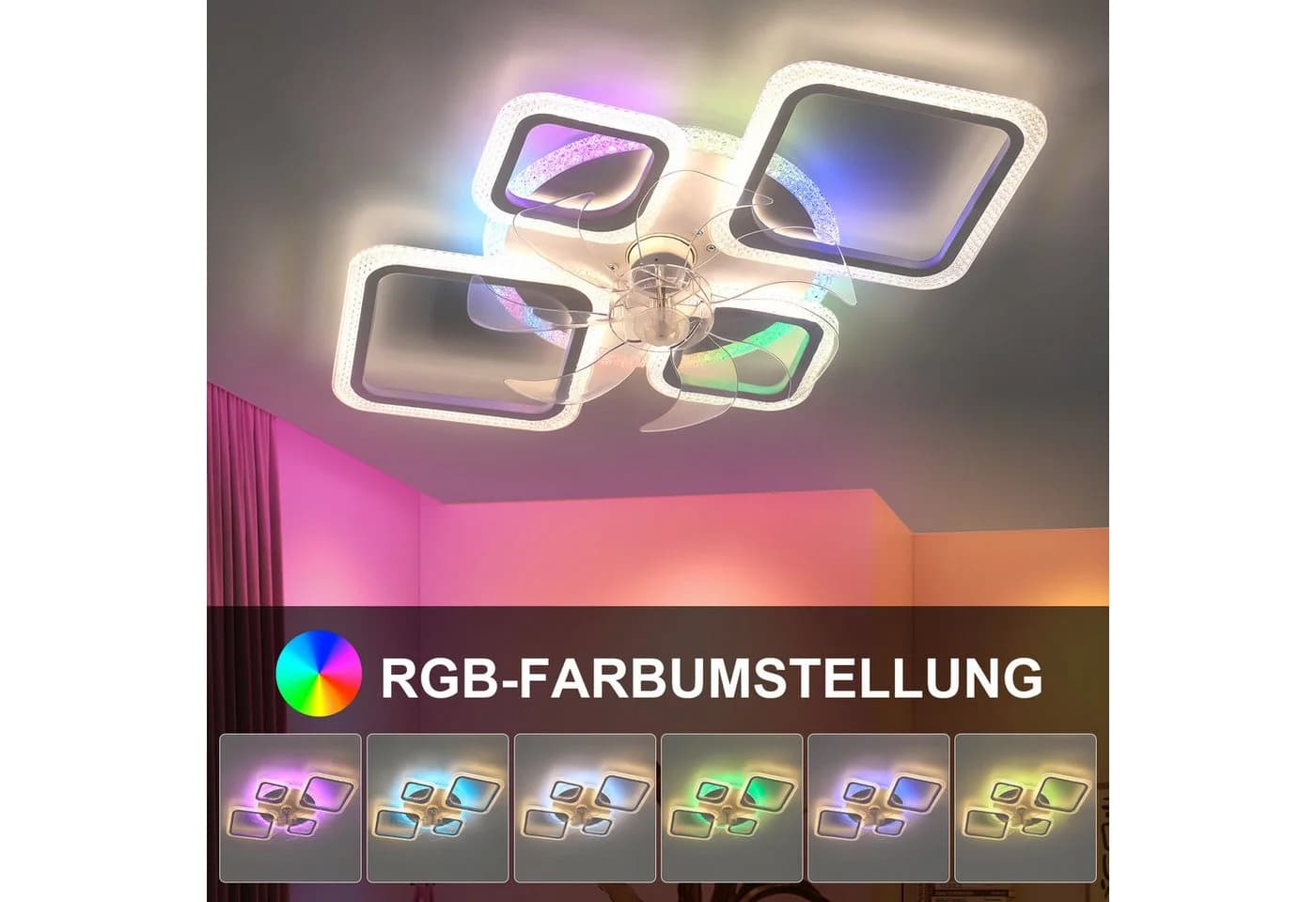 oyajia Deckenventilator mit LED 75cm RGB dimmbar weiß - Bild 4