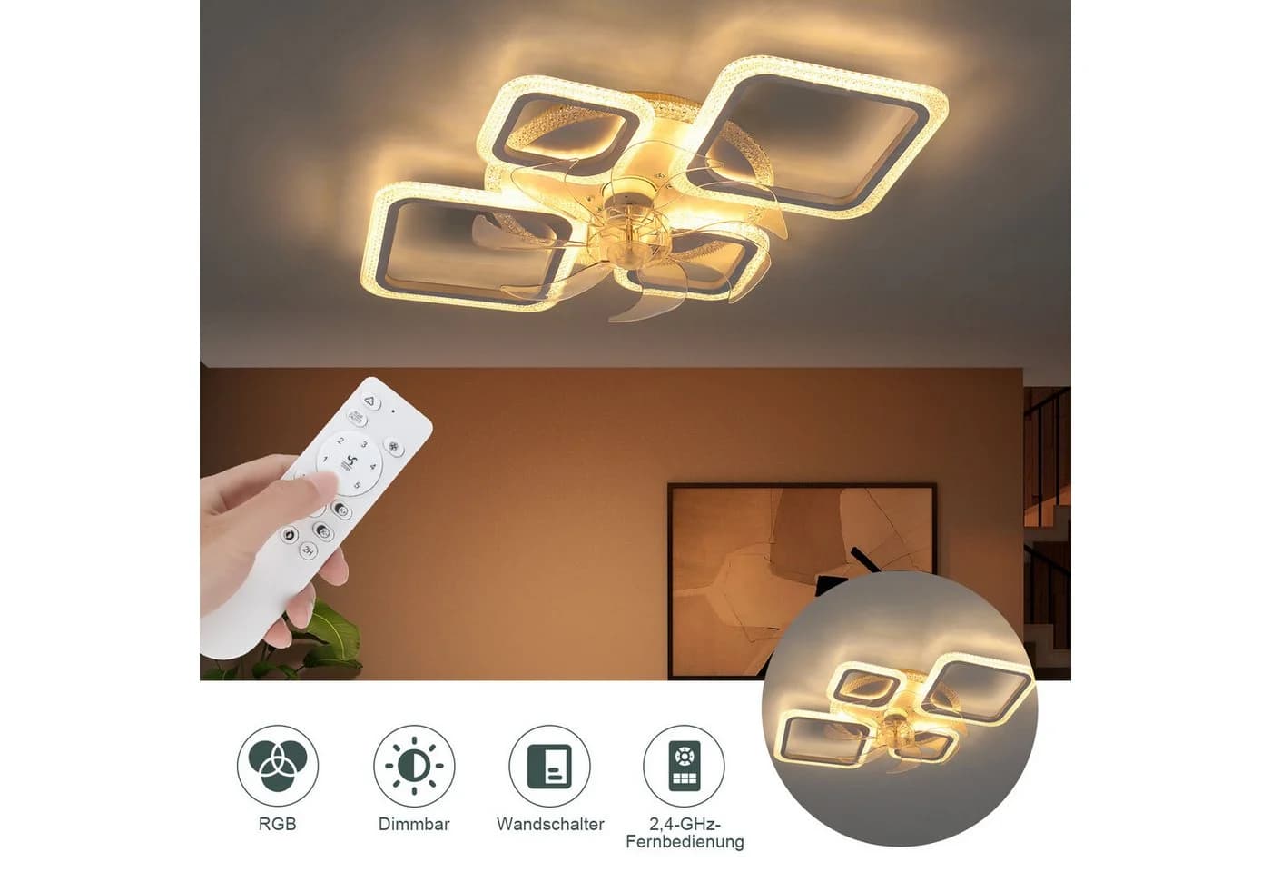 oyajia Deckenventilator mit LED 75cm RGB dimmbar weiß - Bild 5