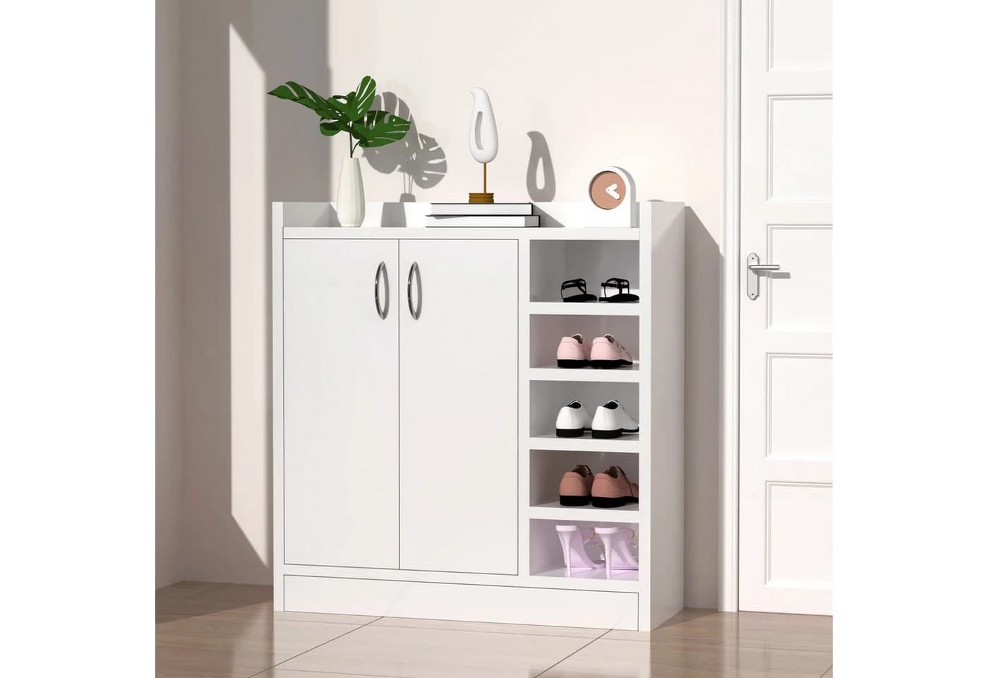 oyajia Schuhschrank Weiß 2 Türen 5 Fächer