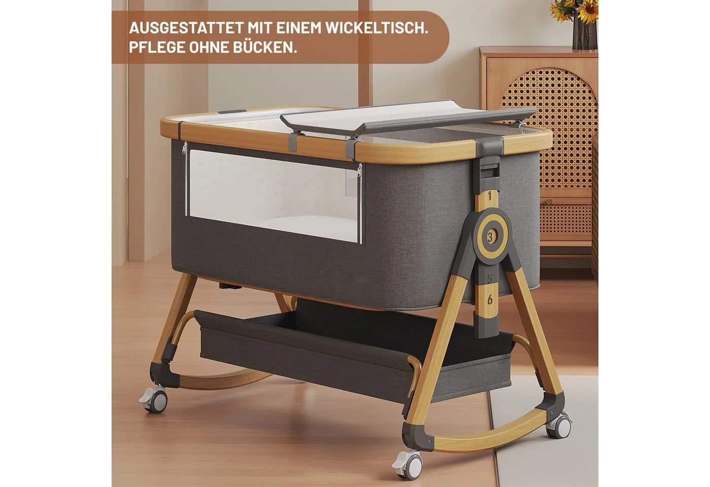 oyajia Beistellbett 3 in 1 Babybett 6-stufige Höhenverstellung - Bild 3