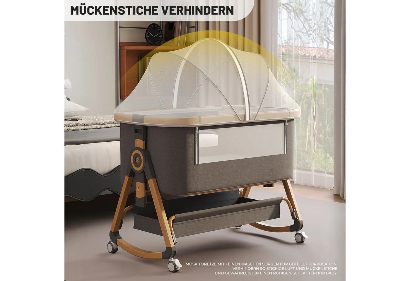 oyajia Beistellbett 3 in 1 Babybett 6-stufige Höhenverstellung - Bild 5