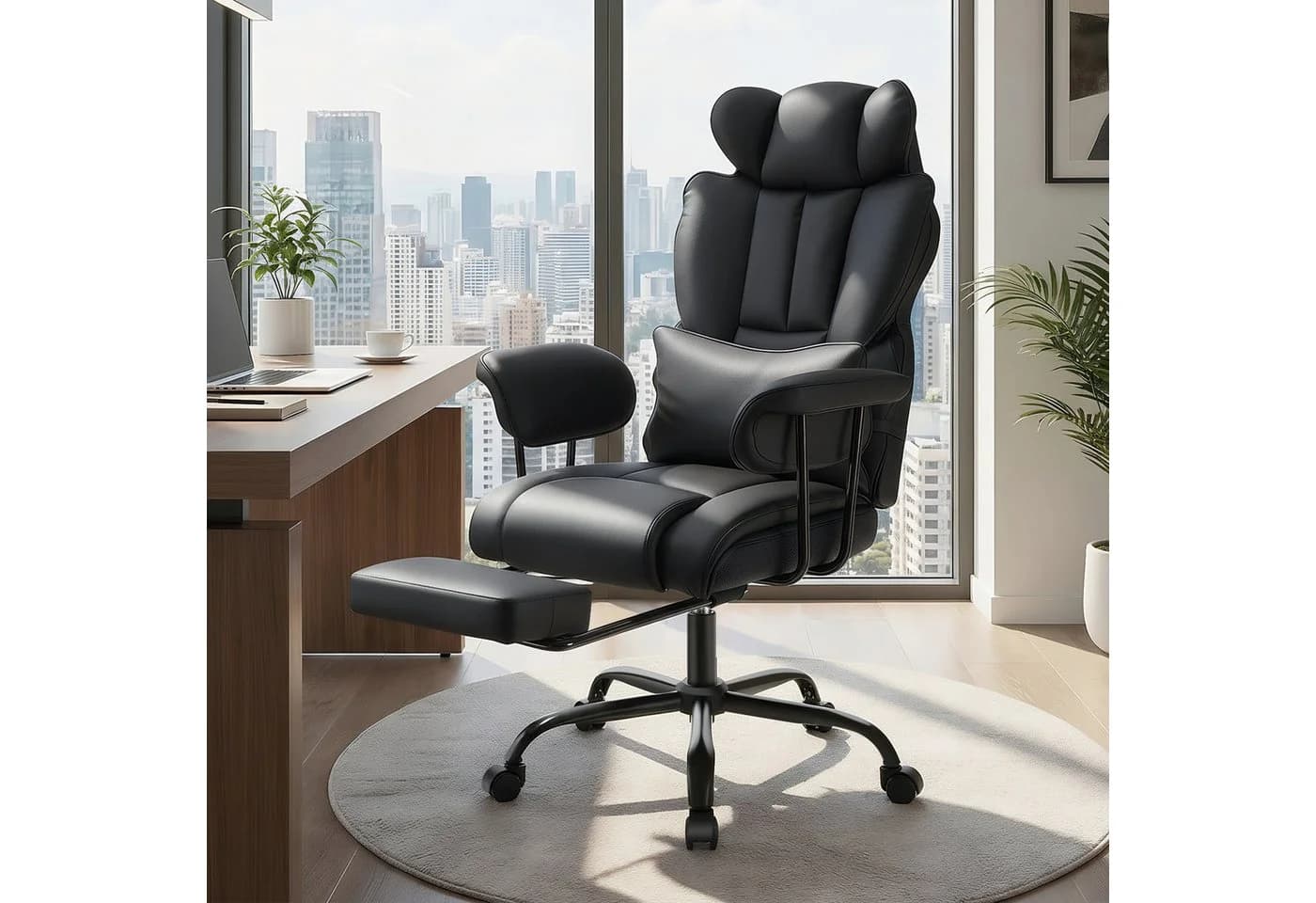 oyajia Chefsessel Ergonomischer Bürostuhl Schwarz mit Fußstütze - Bild 2
