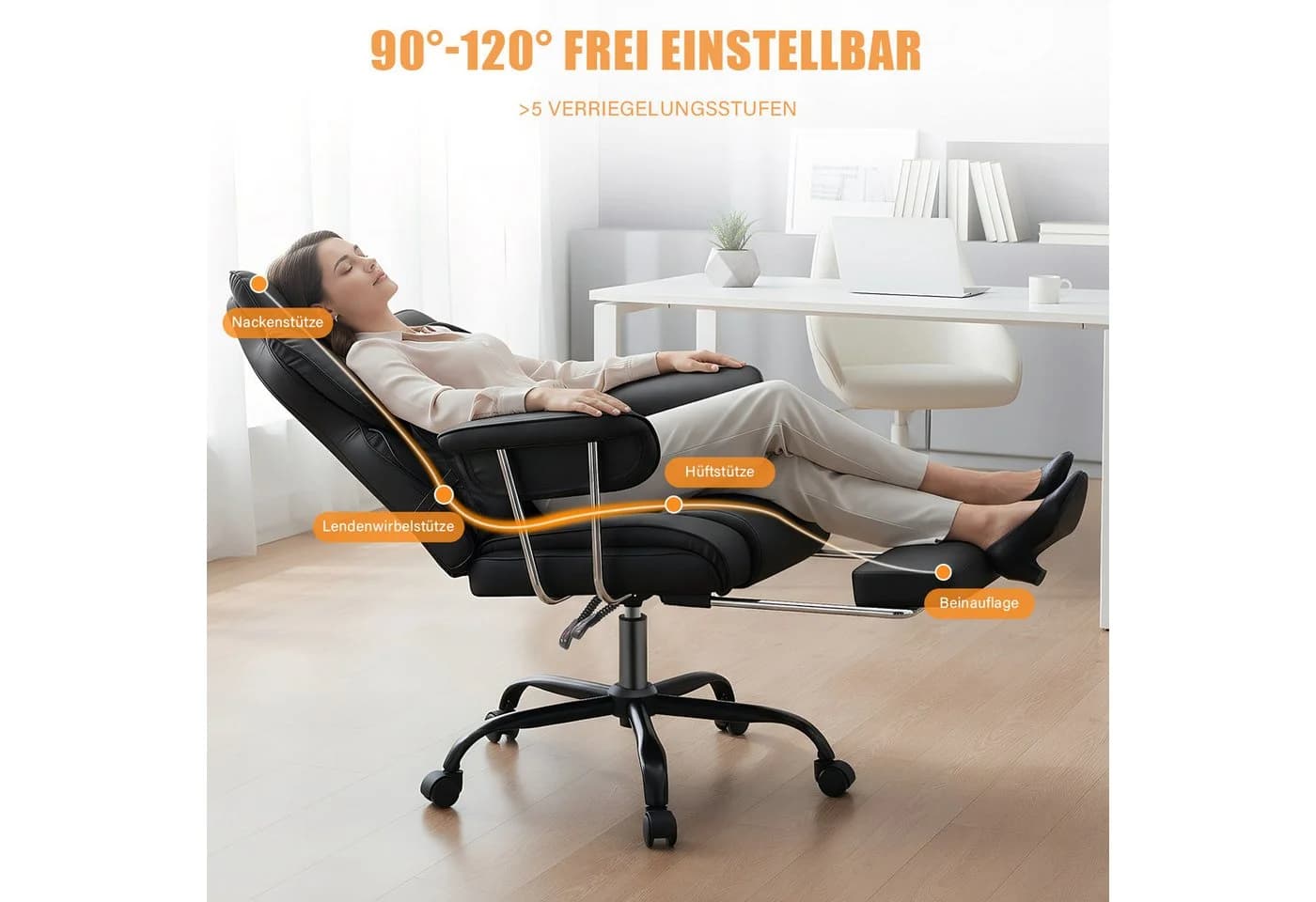oyajia Chefsessel Ergonomischer Bürostuhl Schwarz mit Fußstütze - Bild 5