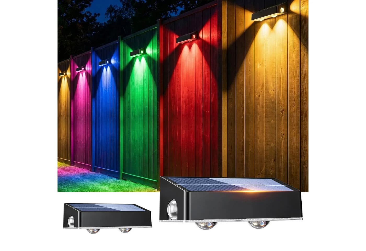 oyajia Außen-Wandleuchte 4 Stück Solarlampe LED RGB Schwarz