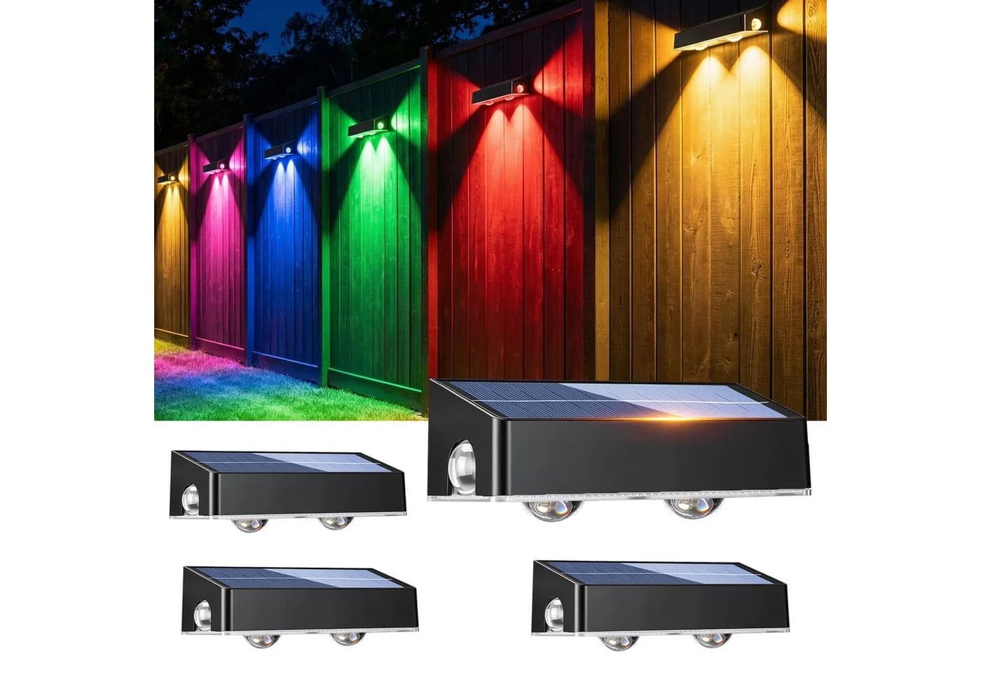 oyajia 4x Solar-Wandleuchte RGB Schwarz IP65 Wandlampe