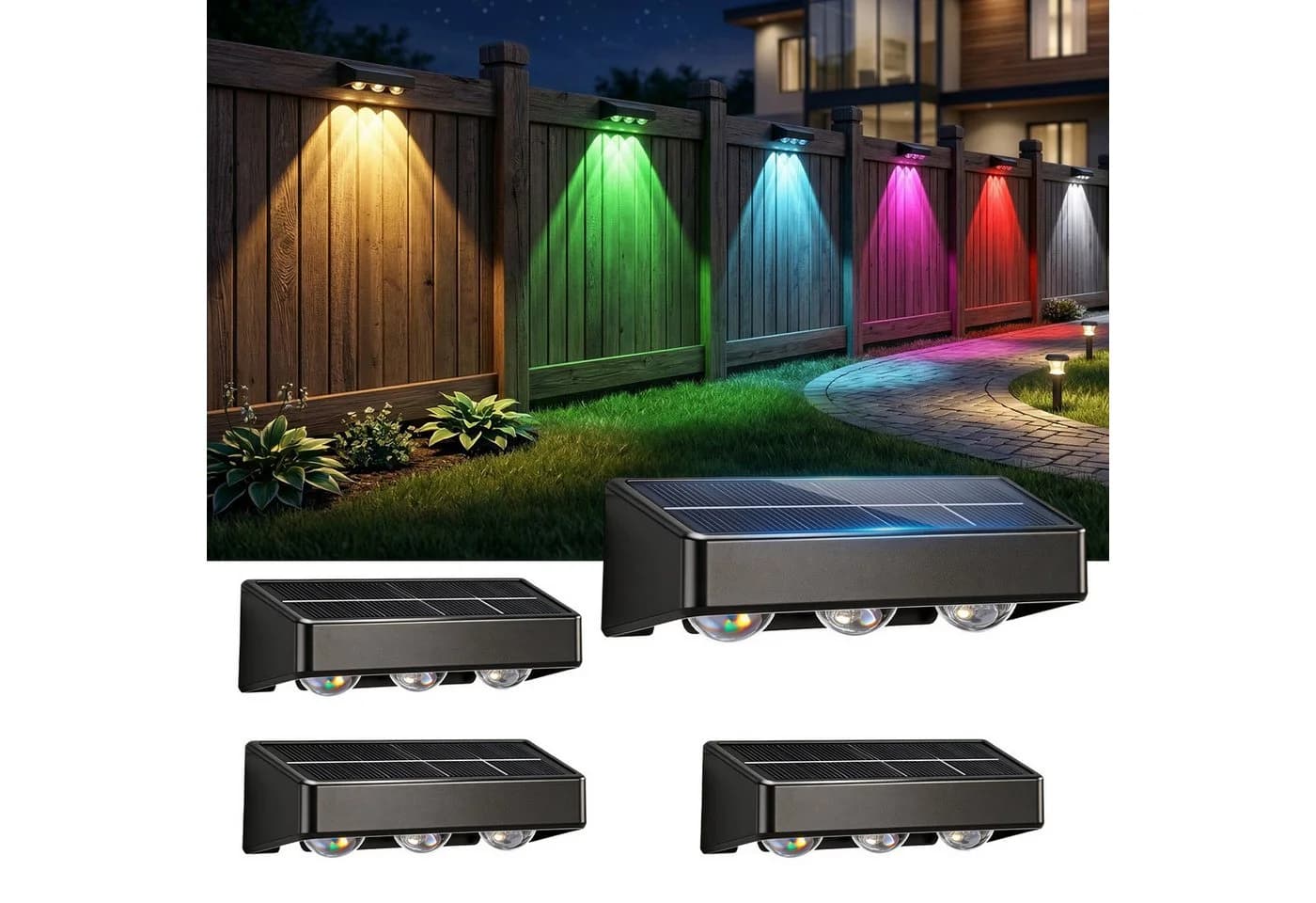 oyajia LED Solarleuchte 4 Stück Schwarz Außen IP65 RGB - Bild 2