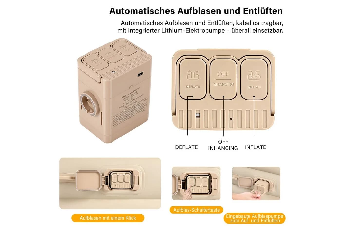 kehot Luftbett 202x150 cm mit integrierter Pumpe Beige - Bild 4