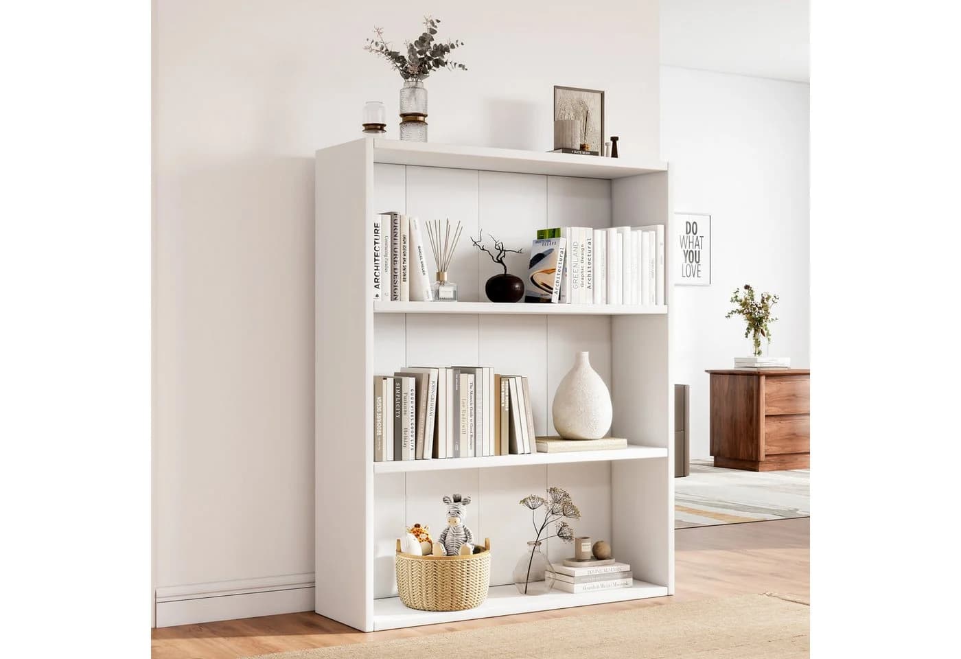 oyajia Bücherregal 3-fach Weiß Holzwerkstoff Standregal - Bild 2