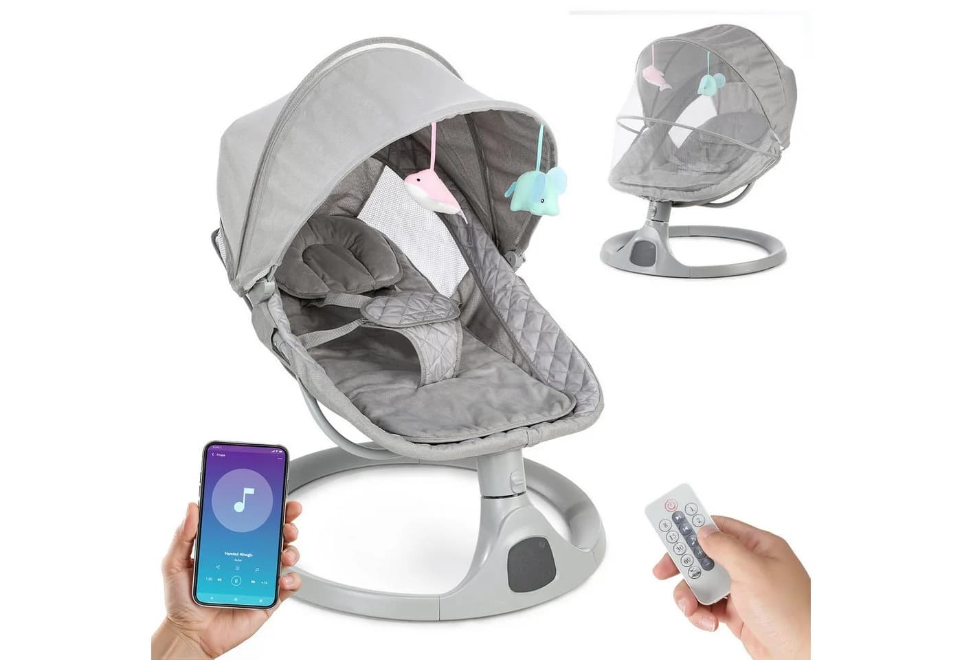 oyajia Elektrische Babywippe Grau mit Moskitonetz - Bild 2