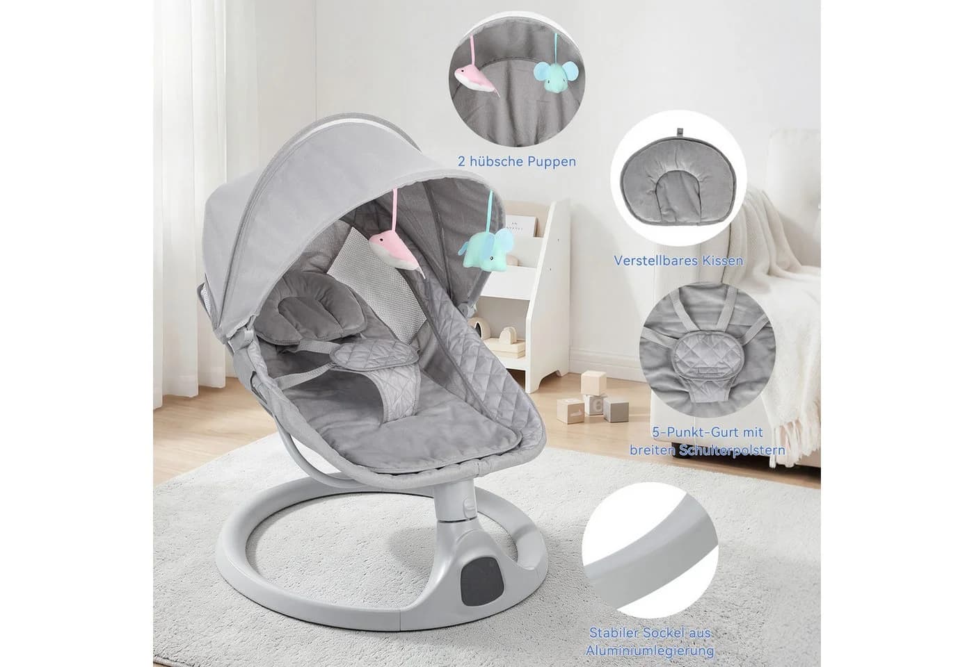 oyajia Elektrische Babywippe Grau mit Moskitonetz - Bild 5