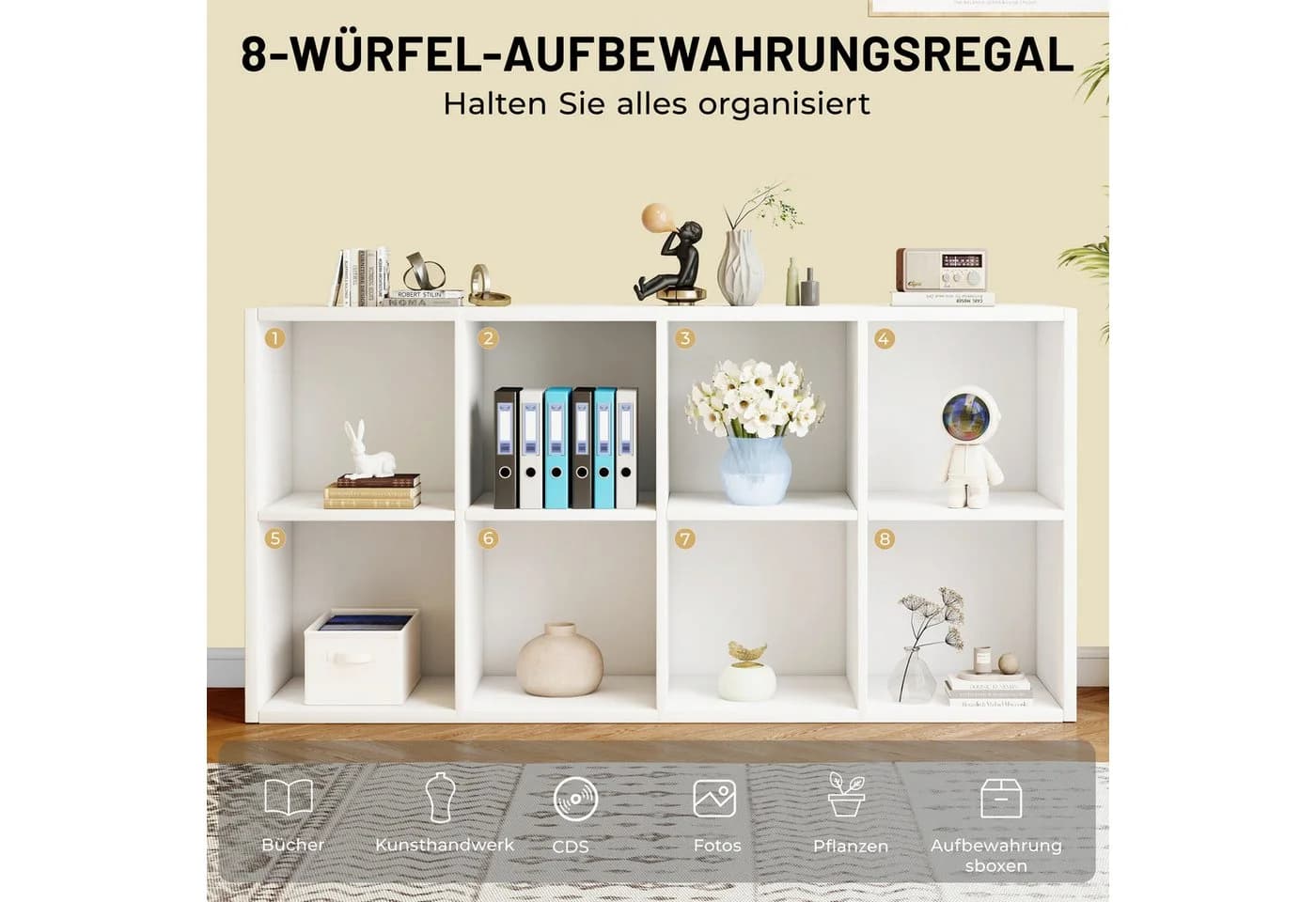oyajia Bücherregal Weiß 8 Fächer Würfelregal Standregal - Bild 4