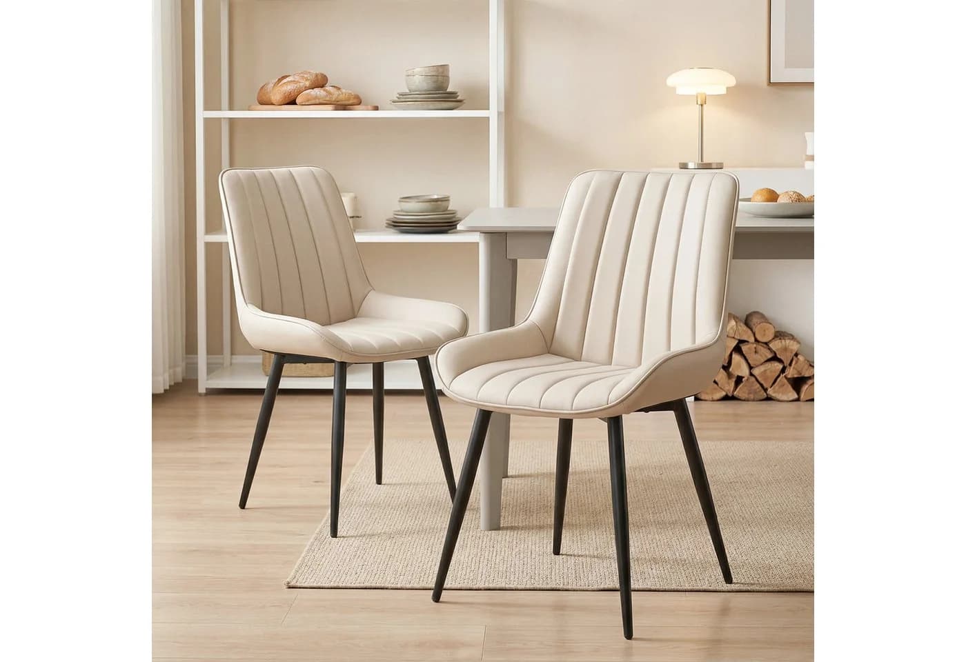 oyajia Esszimmerstuhl Set 2 St. Beige Kunstleder Metall - Bild 2