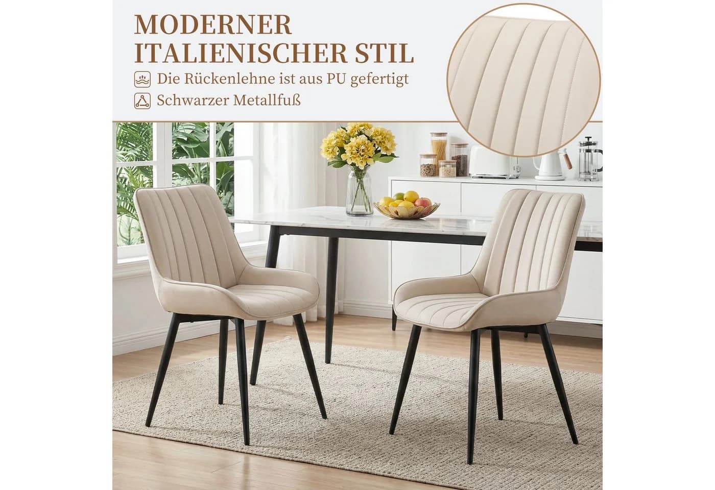 oyajia Esszimmerstuhl Set 2 St. Beige Kunstleder Metall - Bild 3