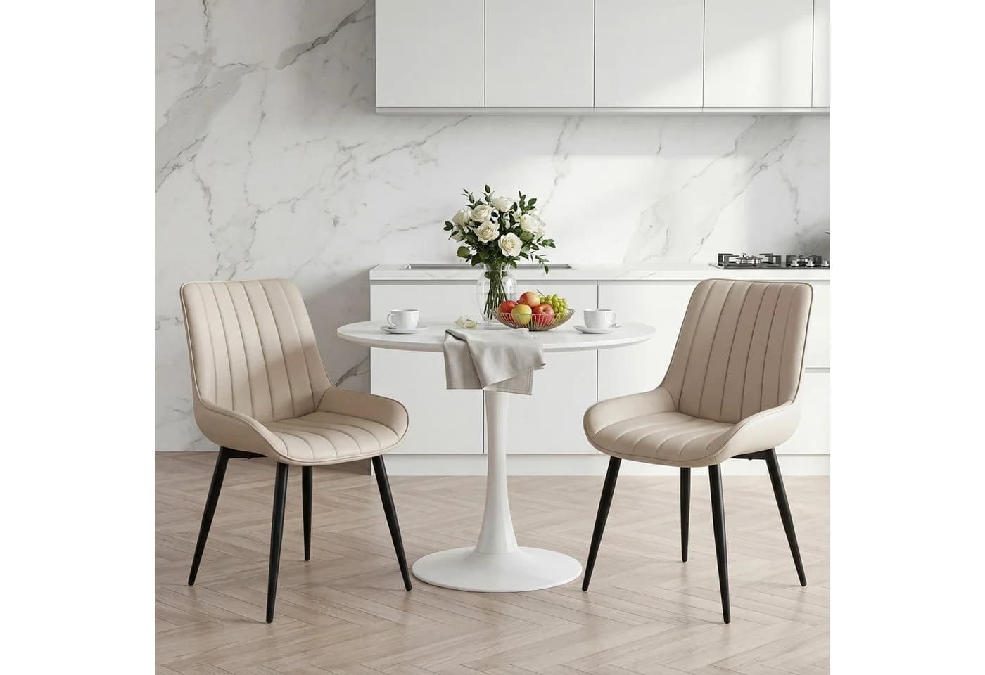 oyajia Esszimmerstuhl Set 2 St. Beige Kunstleder Metall - Bild 4